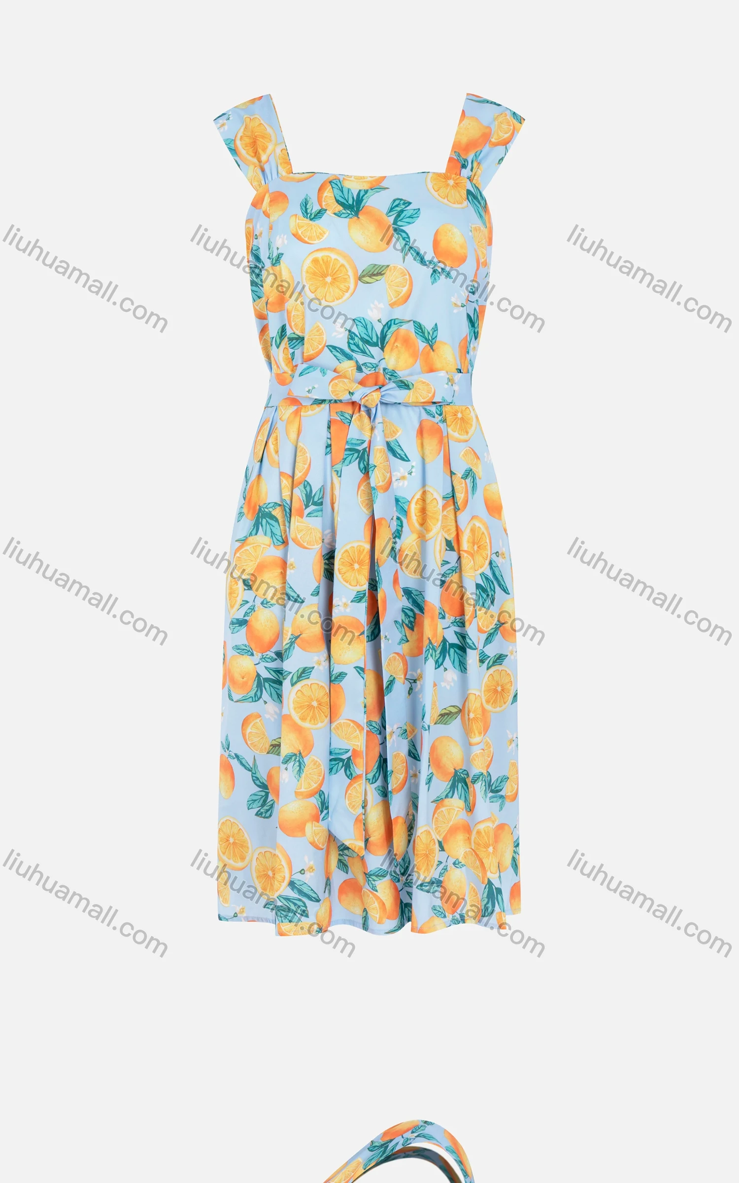 Wholesale Women's Summer Sleeveless Fruit Print Casual Cami Dress With Belt - Liuhuamall