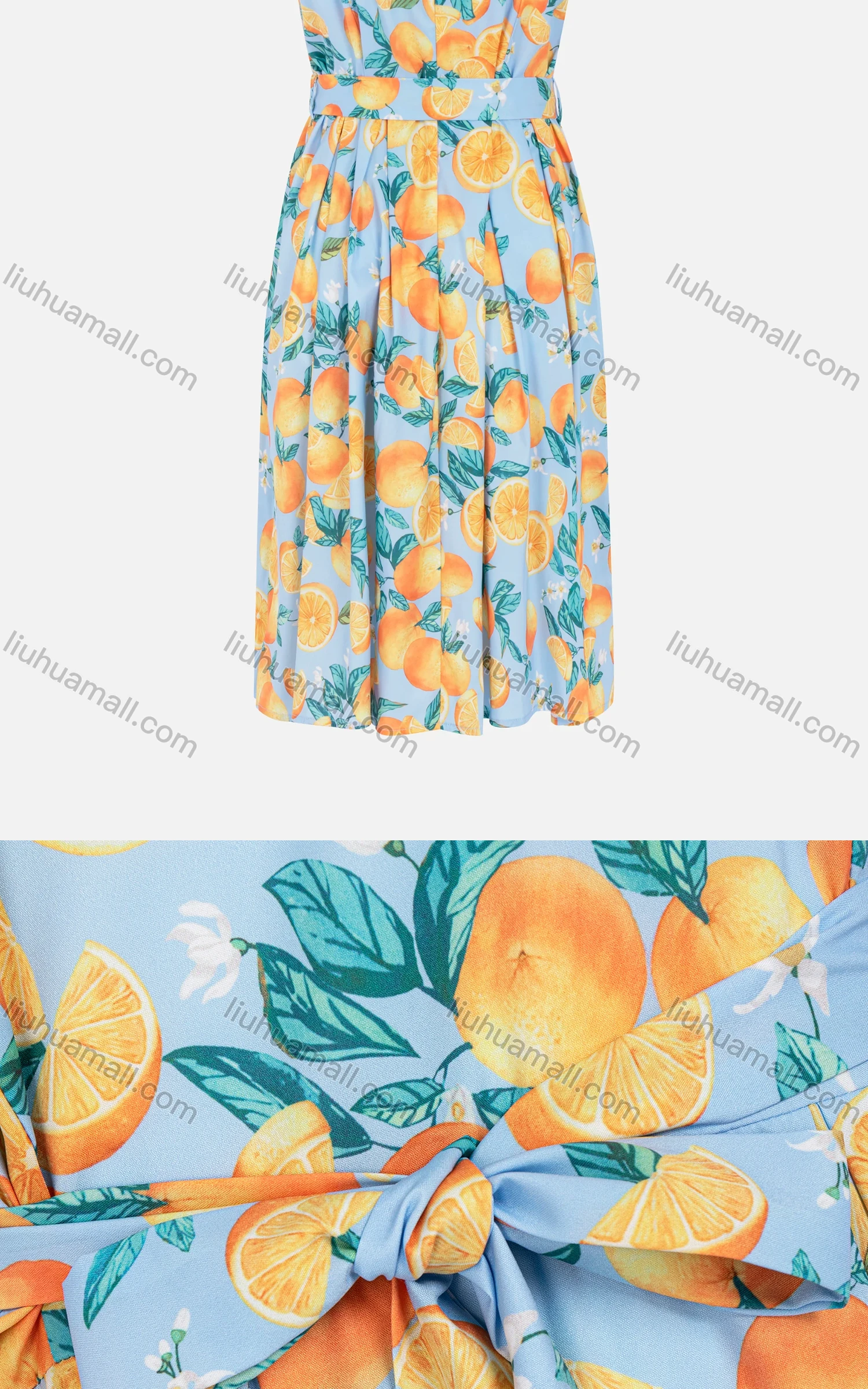 Wholesale Women's Summer Sleeveless Fruit Print Casual Cami Dress With Belt - Liuhuamall