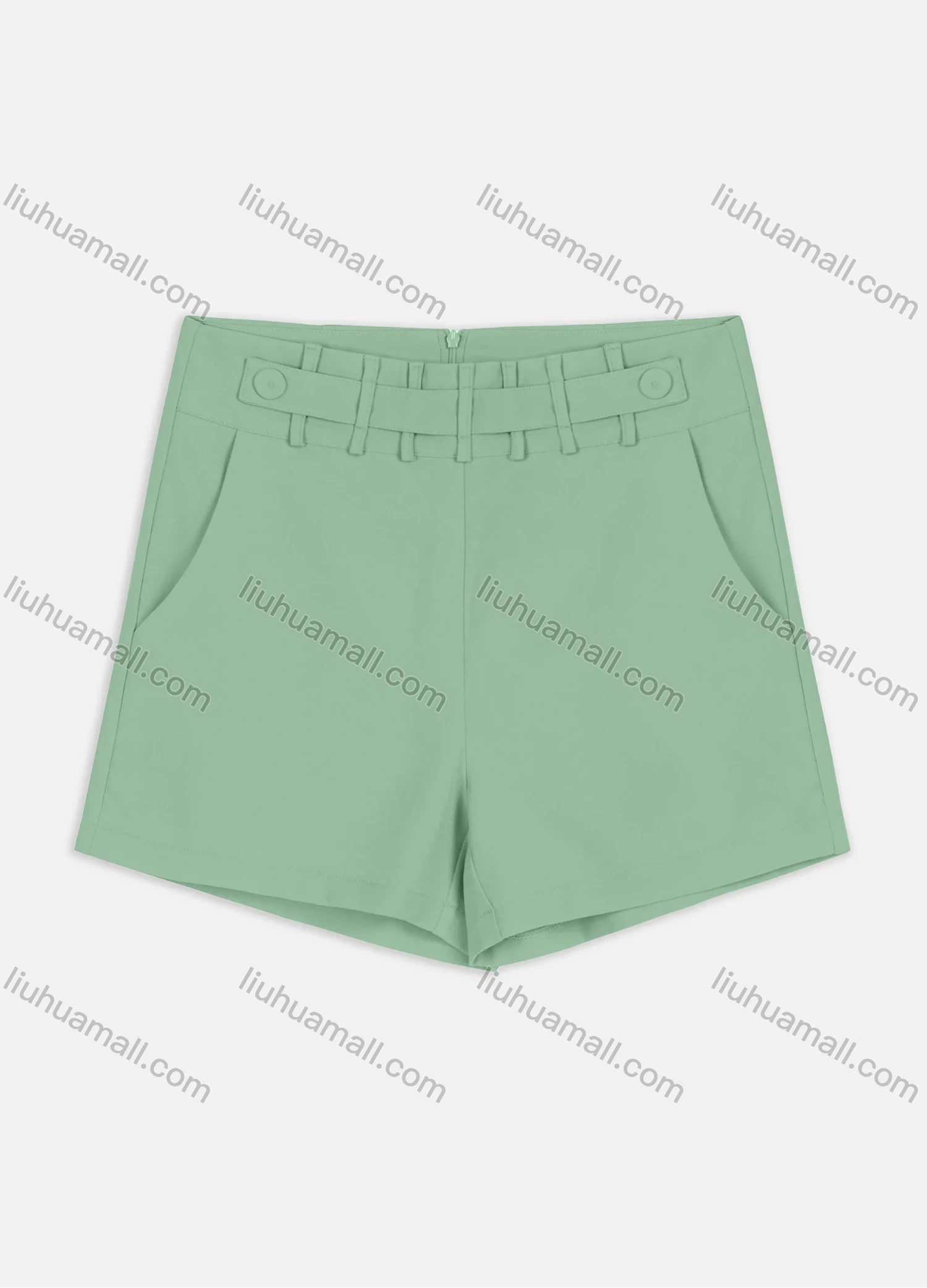 Wholesale Women's Casual Decorative Belt Zip Back Elastic Waist Hot Shorts - Liuhuamall