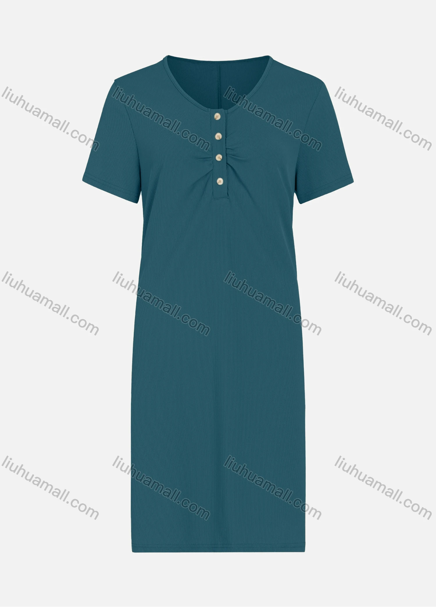 Wholesale Women's Casual Round Neck Short Sleeve Button Front Plain Dress - Liuhuamall