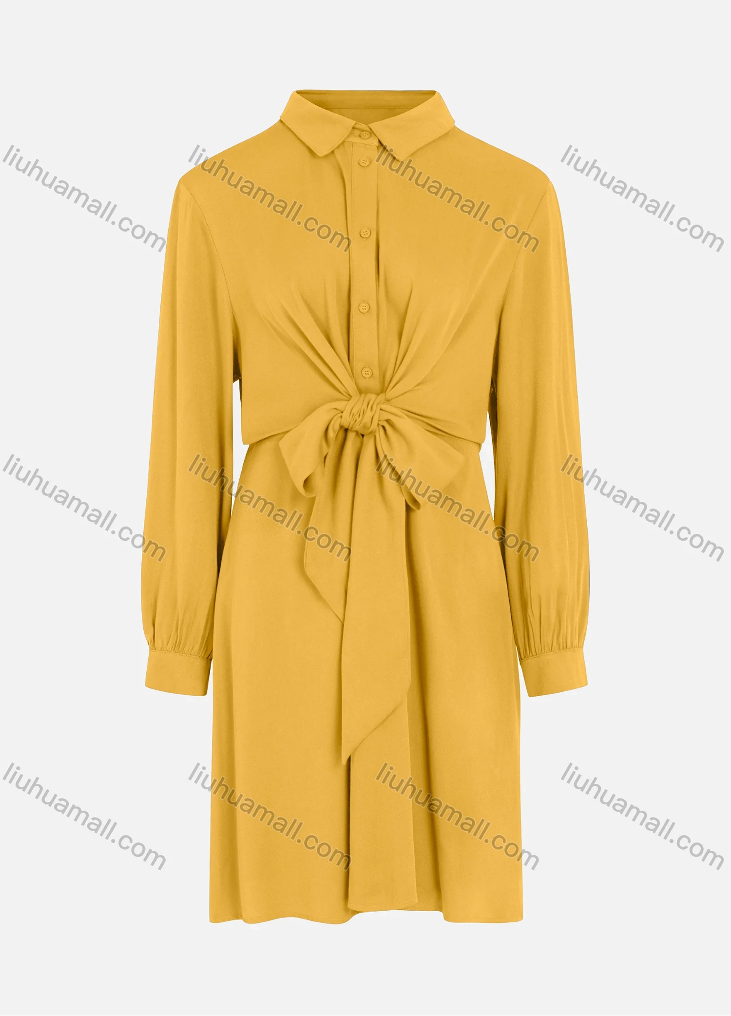 Wholesale Women's Casual Long Sleeve Button Down Knot Front Shirt Dress - Liuhuamall
