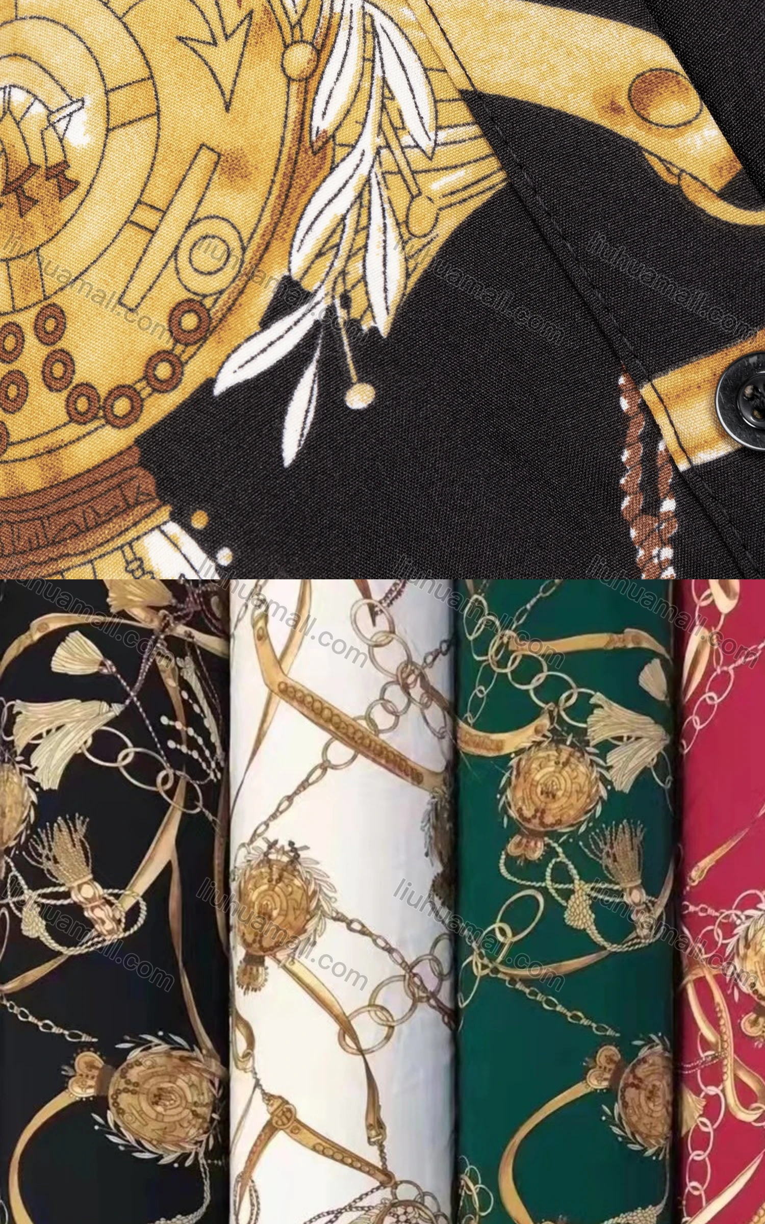 Wholesale Women's Casual Long Sleeve Button Down Baroque Print Splicing Short Shirt Dress With Belt - Liuhuamall