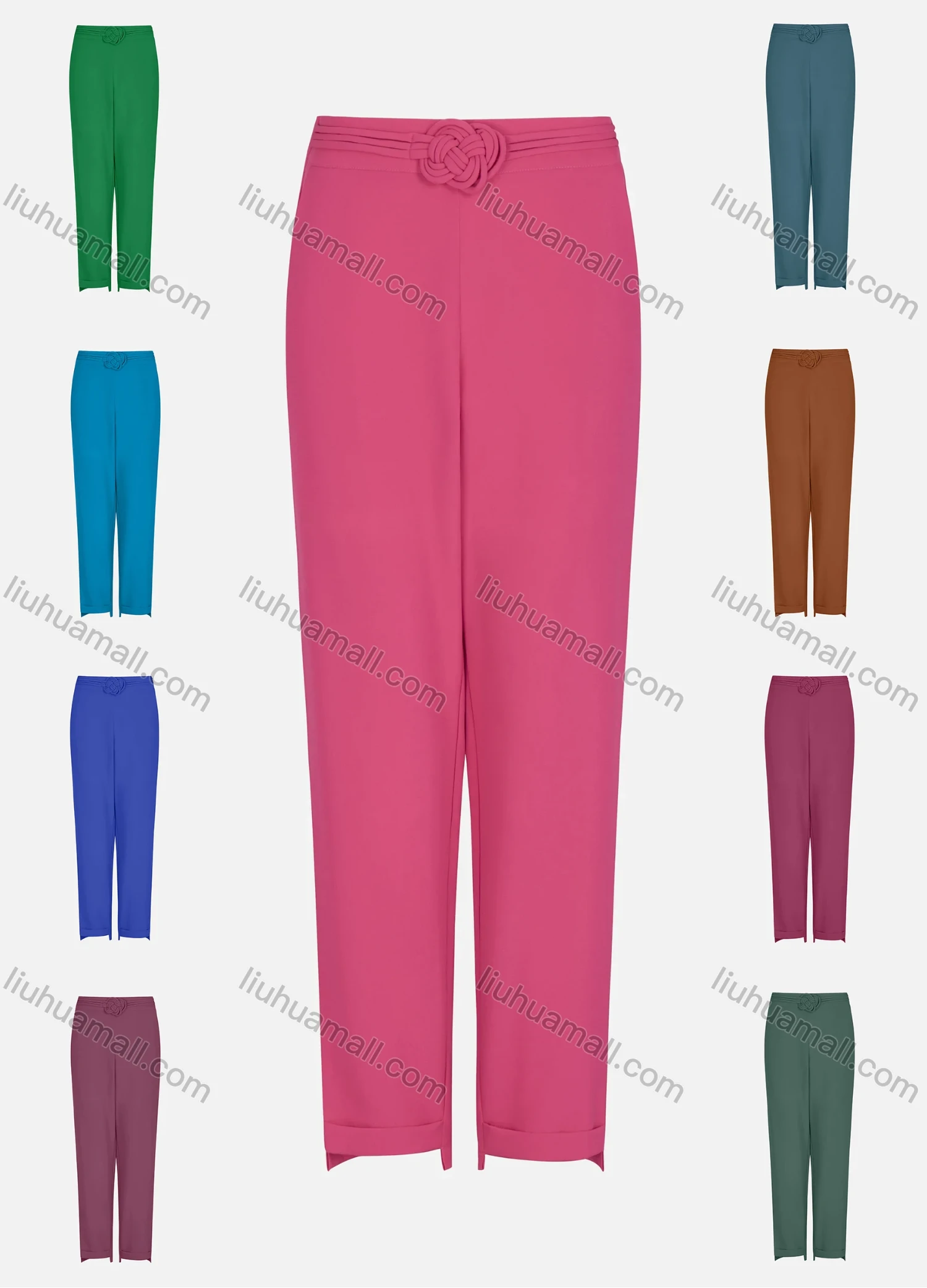 Wholesale Women's Casual Straight Leg Cut Trim Zipper Closure Pants - Liuhuamall