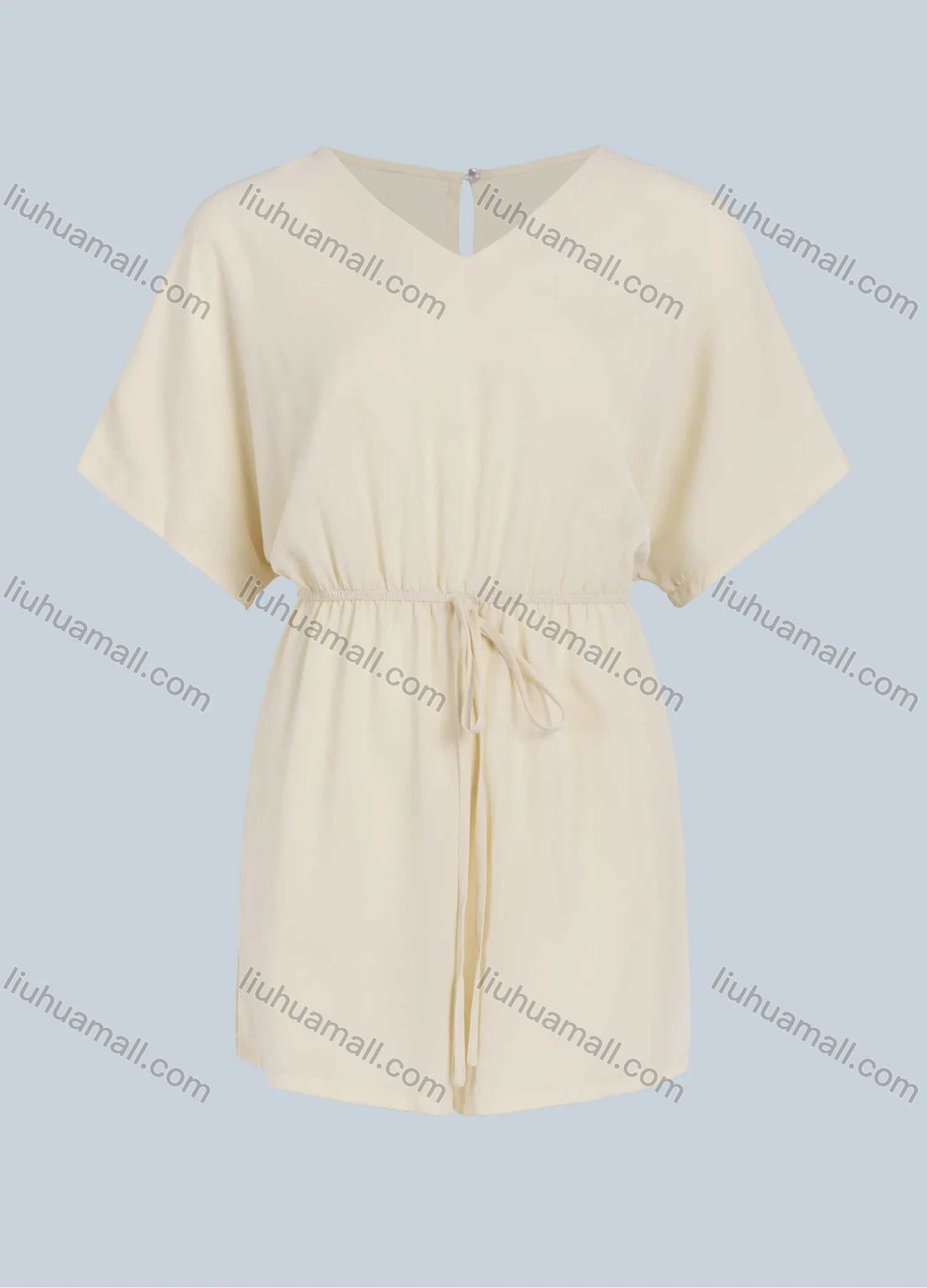 Wholesale Women's Plain Casual Keyhole Drawstring High Waist Romper - Liuhuamall