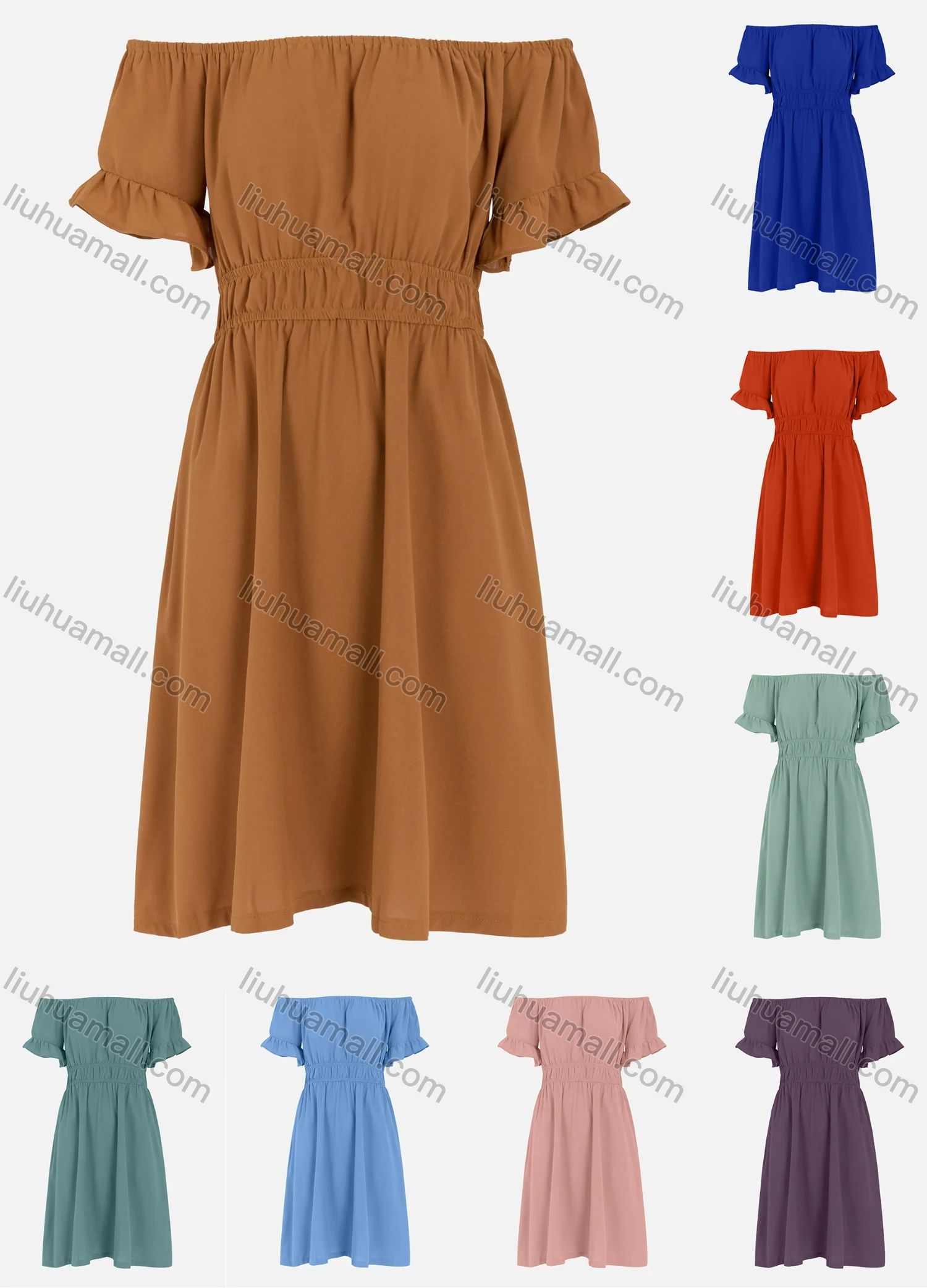 Wholesale Women's Elegant Off Shoulder Empire Waist Flounce Sleeve Maxi Dress - Liuhuamall