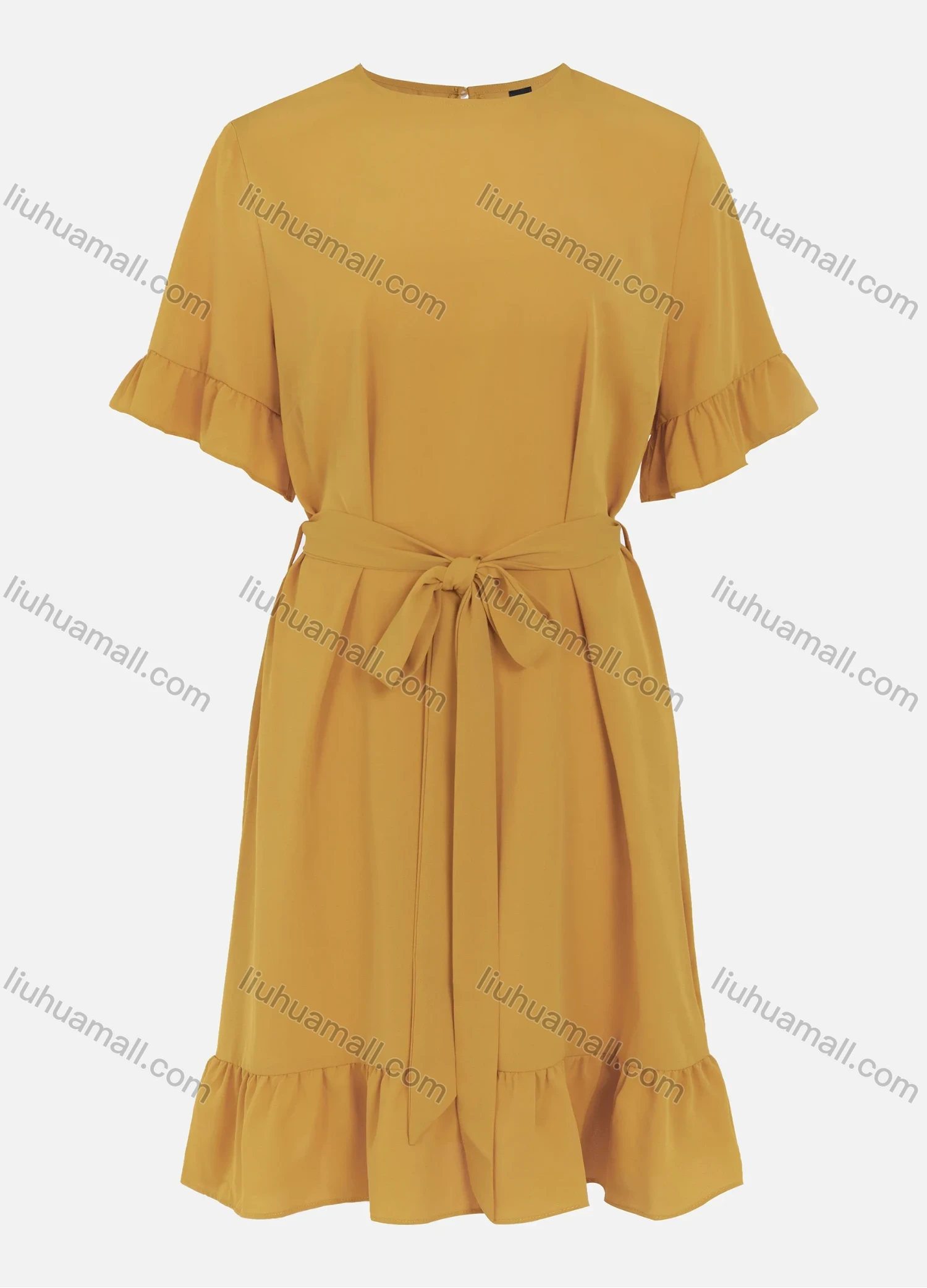 Wholesale Women's Casual Flounce Sleeve Ruffle Hem Drawstring Waist Midi Dress - Liuhuamall