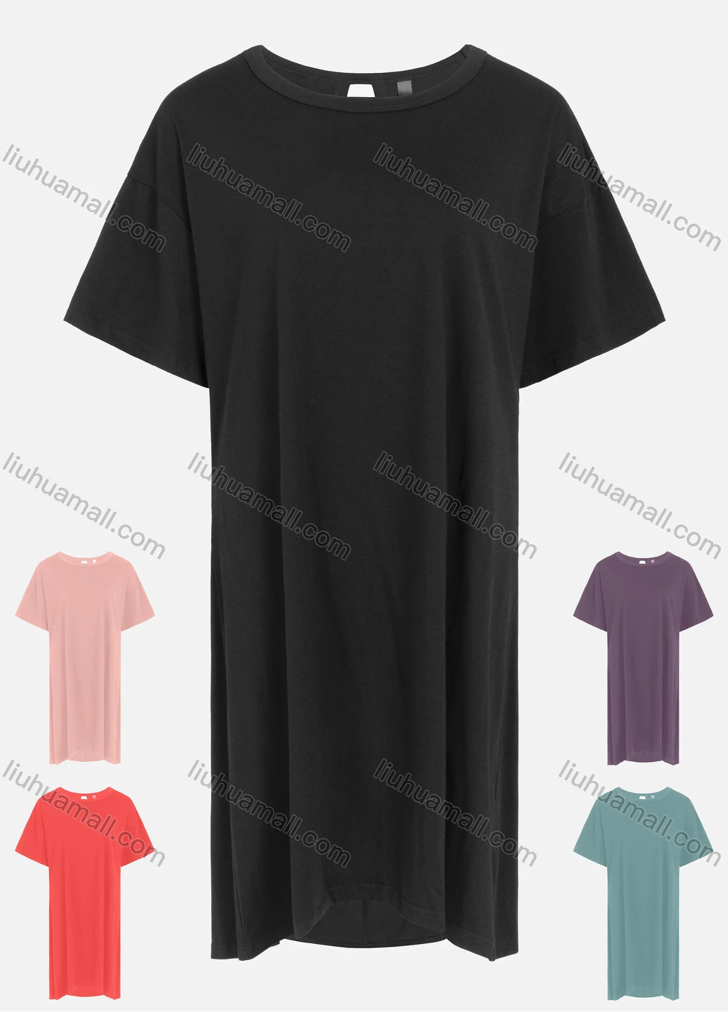 Wholesale Women's Casual Loose Fit Short Sleeve Round Neck Open Back Twist Plain Tee Dress - Liuhuamall