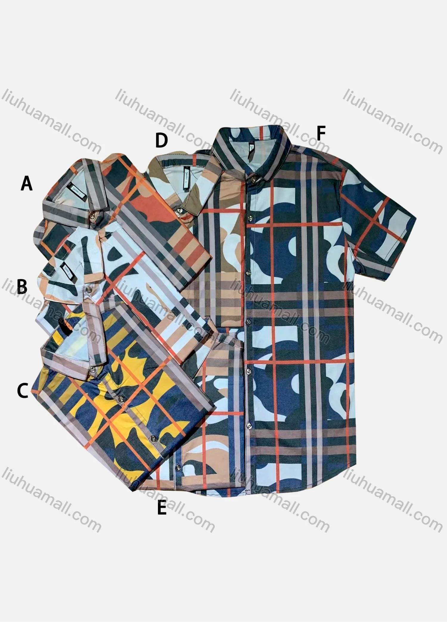 Wholesale Men's Short Sleeve Striped Plaid Allover Print Button Down Casual Shirt - Liuhuamall