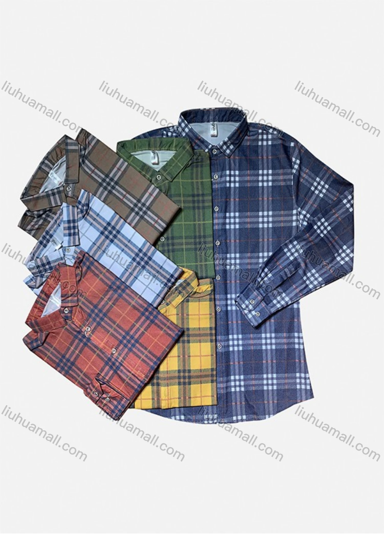 Wholesale Men's Basics Long Sleeve Plaid Print Button Down Casual Shirts - Liuhuamall