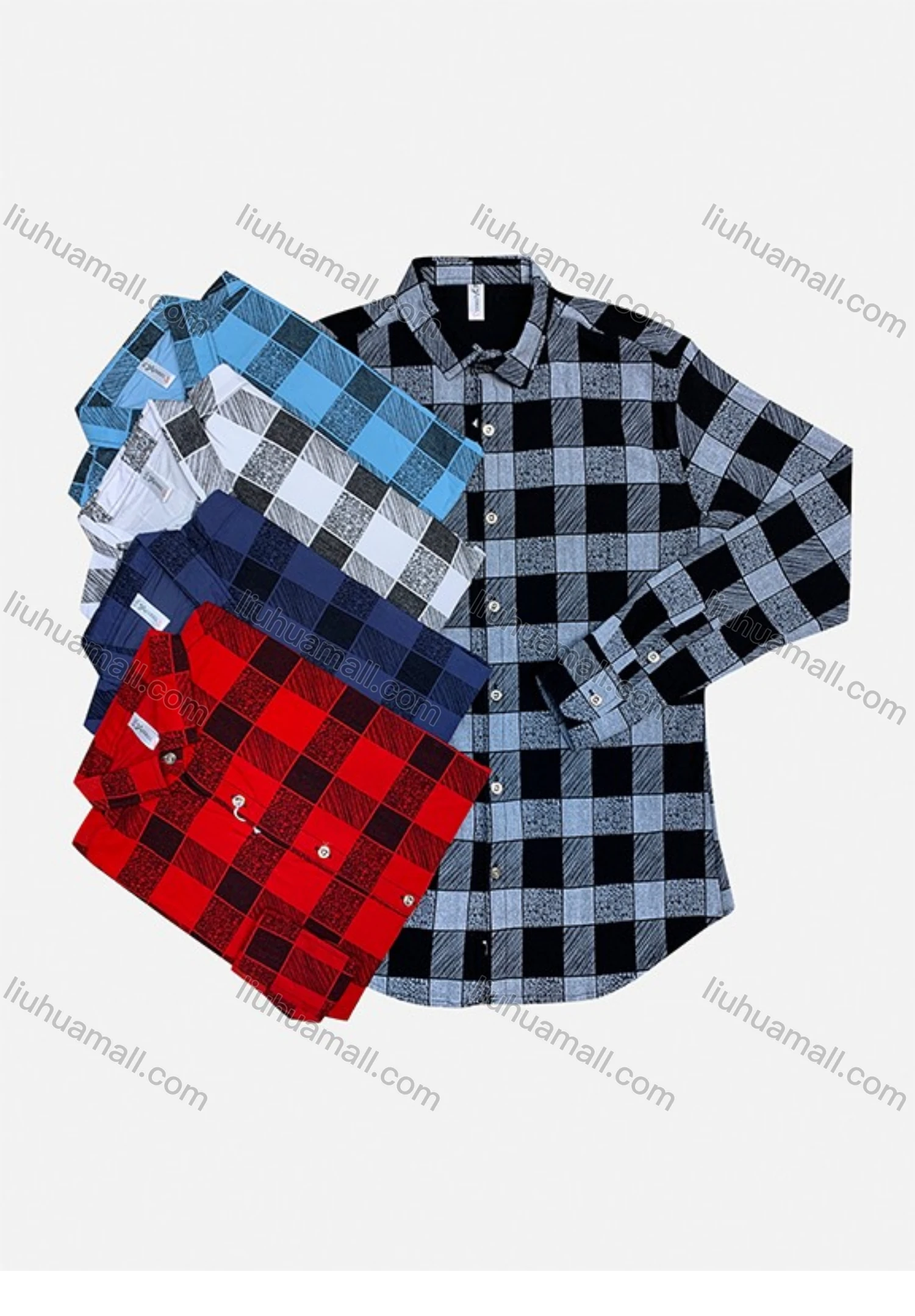 Wholesale Men's Long Sleeve Plaid Print Button Down Casual Shirt - Liuhuamall