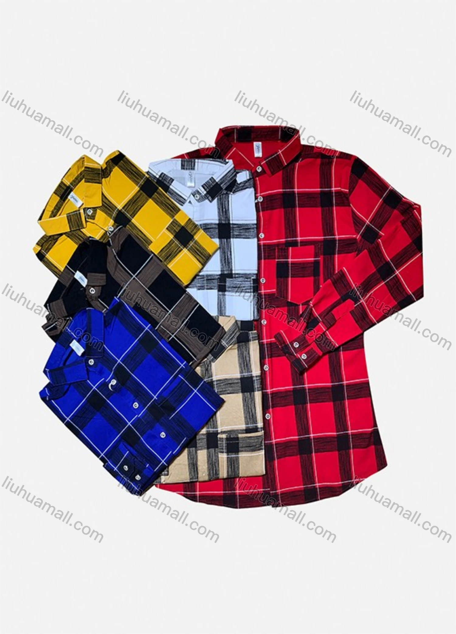 Wholesale Men's Long Sleeve Plaid Print Patch Pocket Button Down Casual Shirts - Liuhuamall
