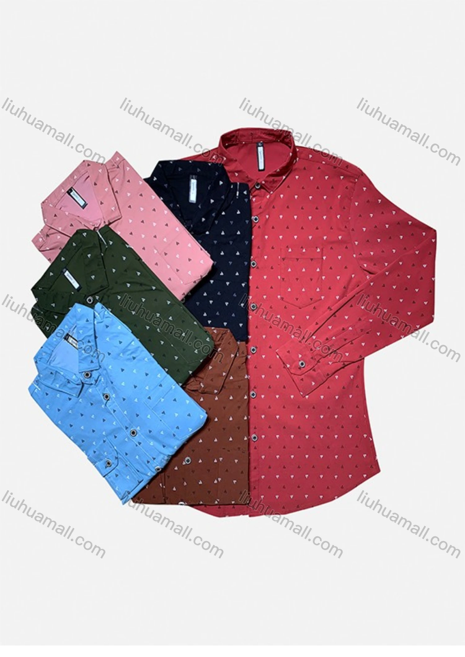 Wholesale Men's Long Sleeve Allover Print Patch Pocket Button Down Casual Shirt - Liuhuamall