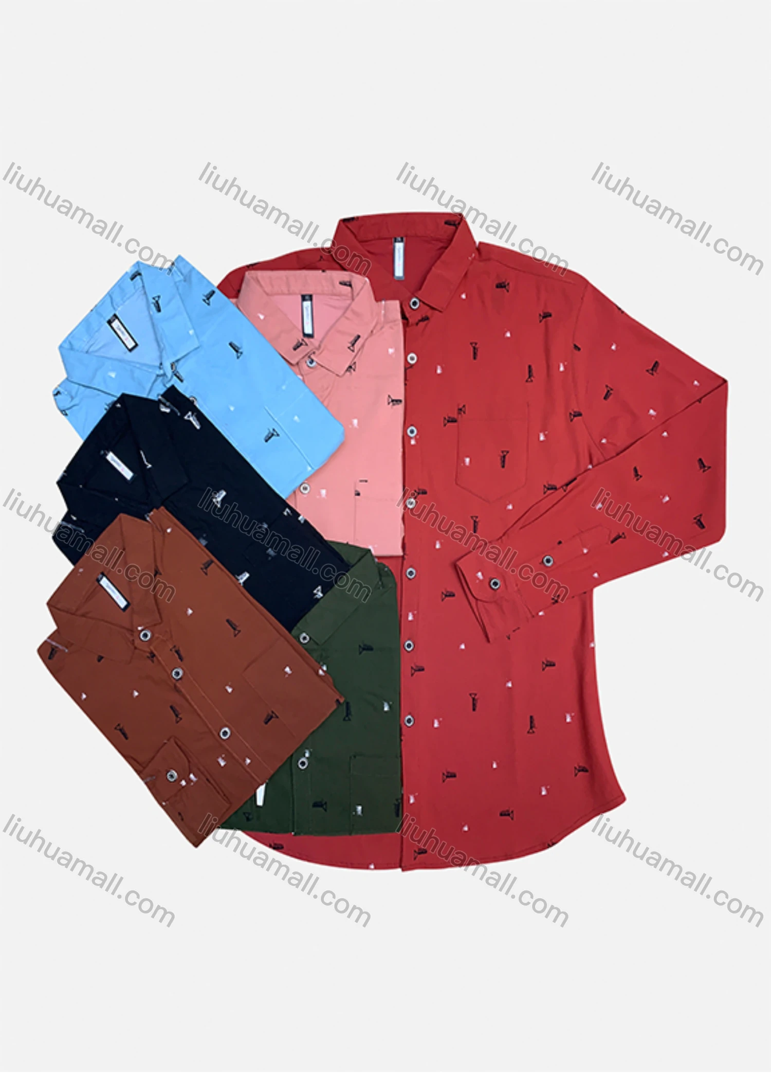 Wholesale Men's Long Sleeve Allover Print Button Down Casual Shirt - Liuhuamall