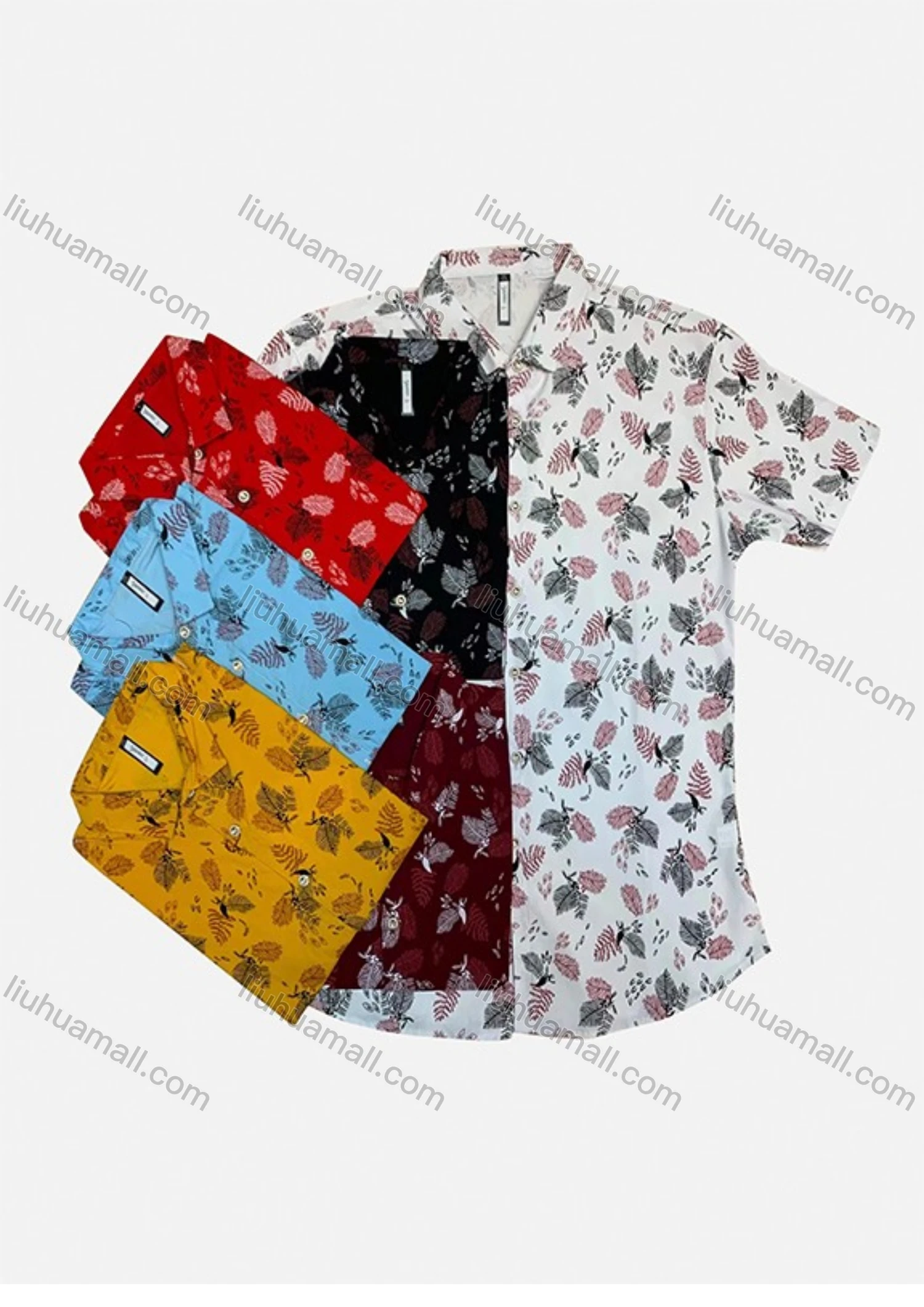Wholesale Men's Short Sleeve Tropical Leaf Print Button Down Casual Shirts - Liuhuamall
