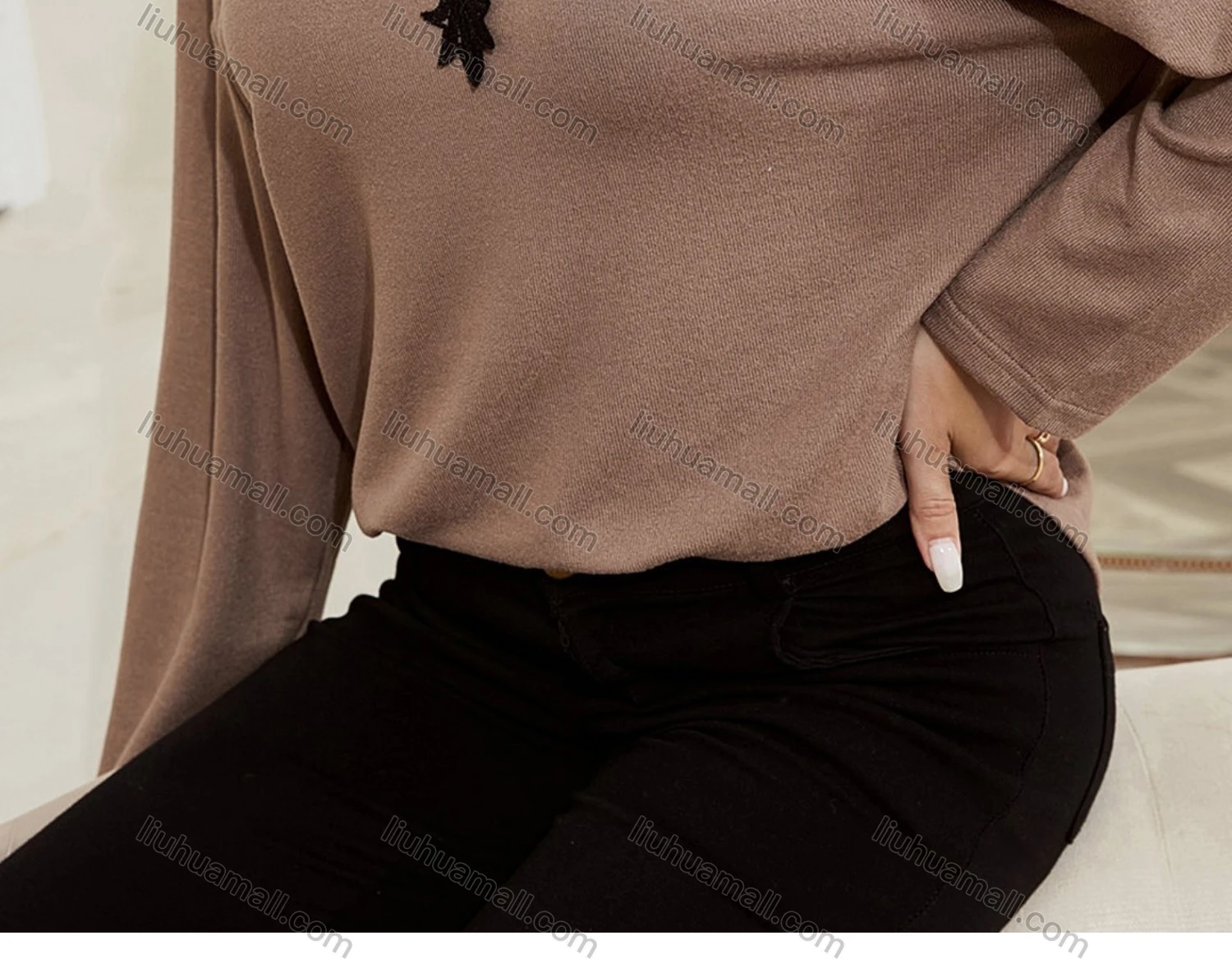 Wholesale Women's Elegant Long Sleeve Lace Embroidery Neck Plain Blouse A21286X# - Liuhuamall