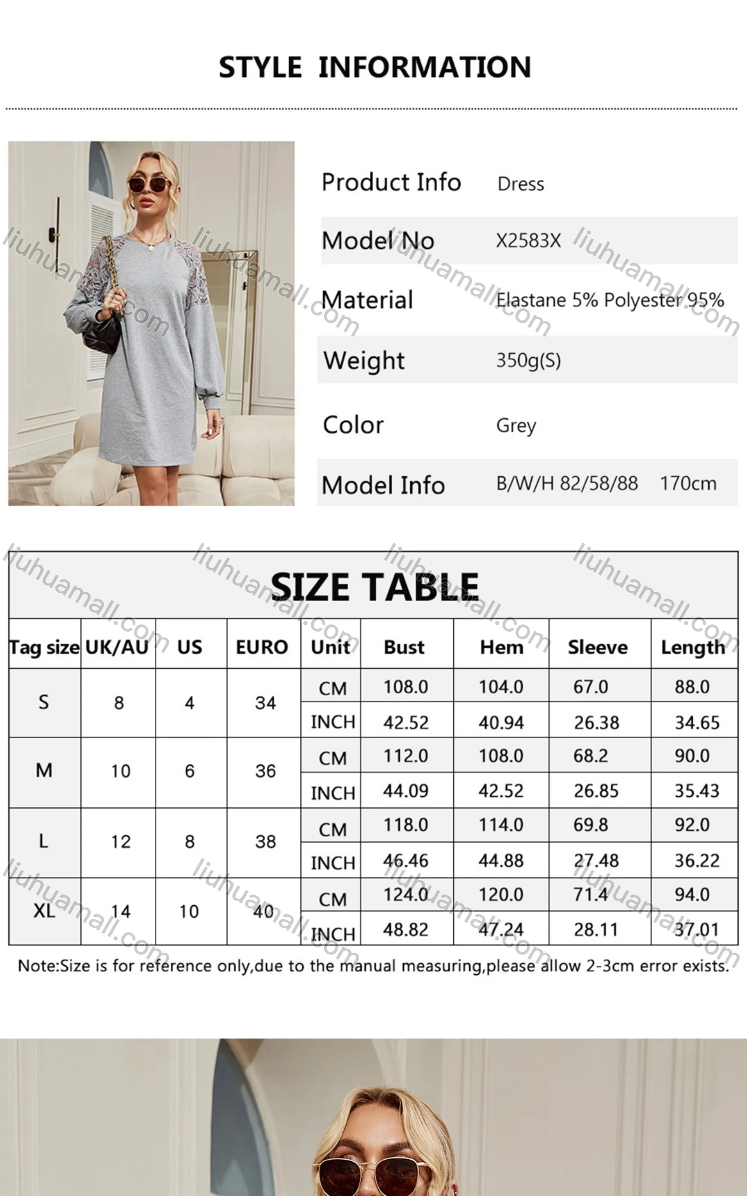 Wholesale Women's Casual Lace Embroidery Long Sleeve Hollow Shoulder Plain Dress X2583X# - Liuhuamall