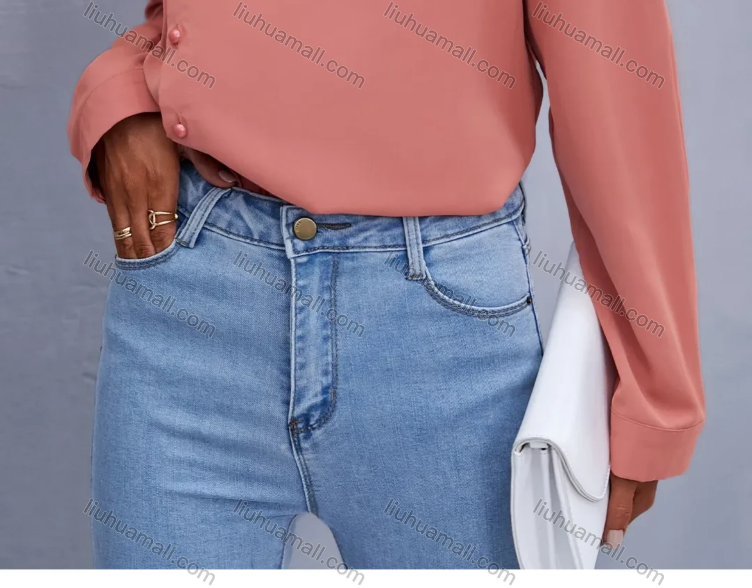 Wholesale Women's Fashion Asymmetrical Neck Button Side Plain Long Sleeve Top X2504X# - Liuhuamall