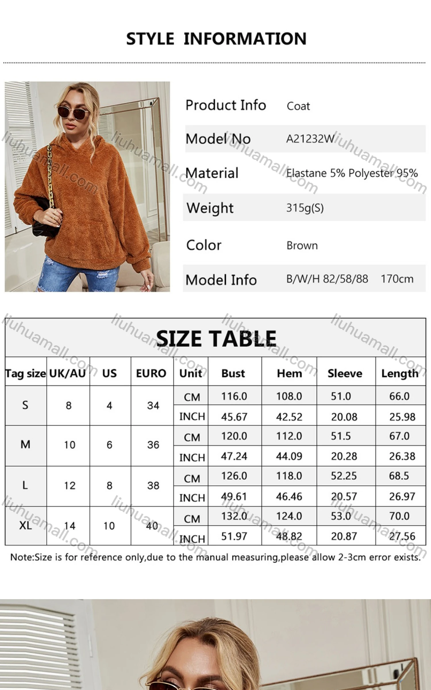 Wholesale Women's Casual Plain Fuzzy Drop Shoulder Hooded Sweatshirt With Kangaroo Pocket A21232W# - Liuhuamall
