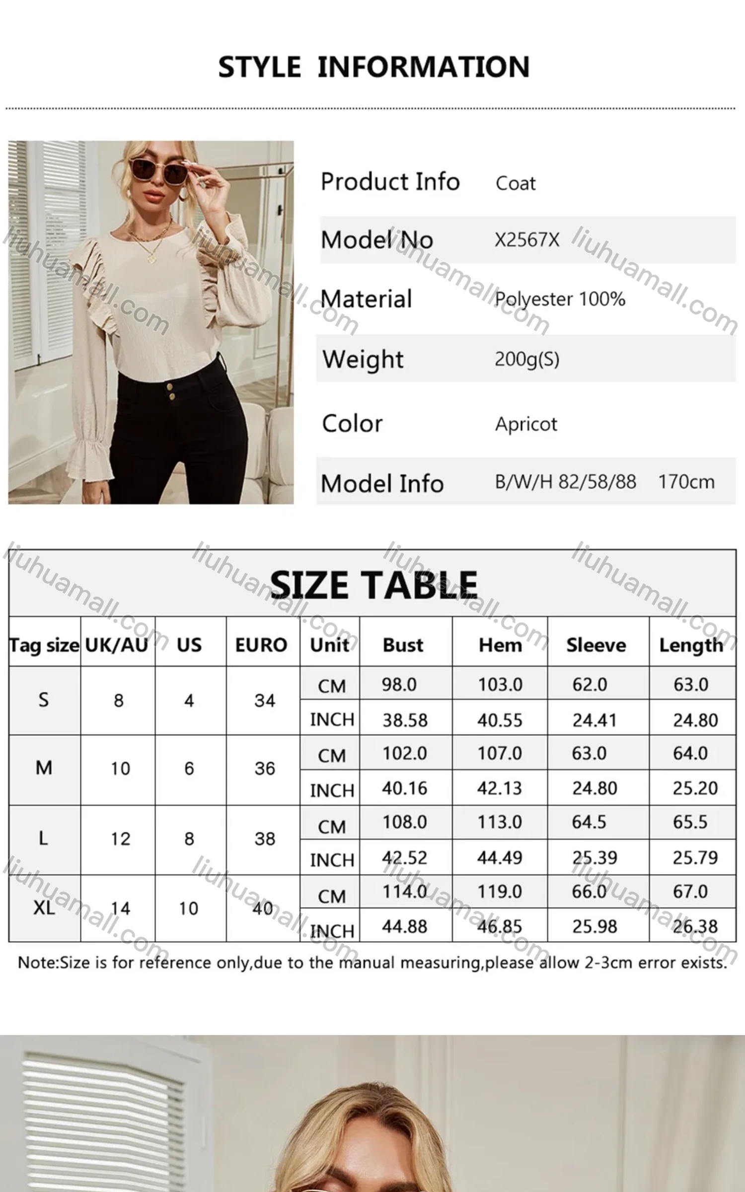 Wholesale Women's Elegant Ruffle Trim Plain Long Sleeve Blouse X2567X# - Liuhuamall