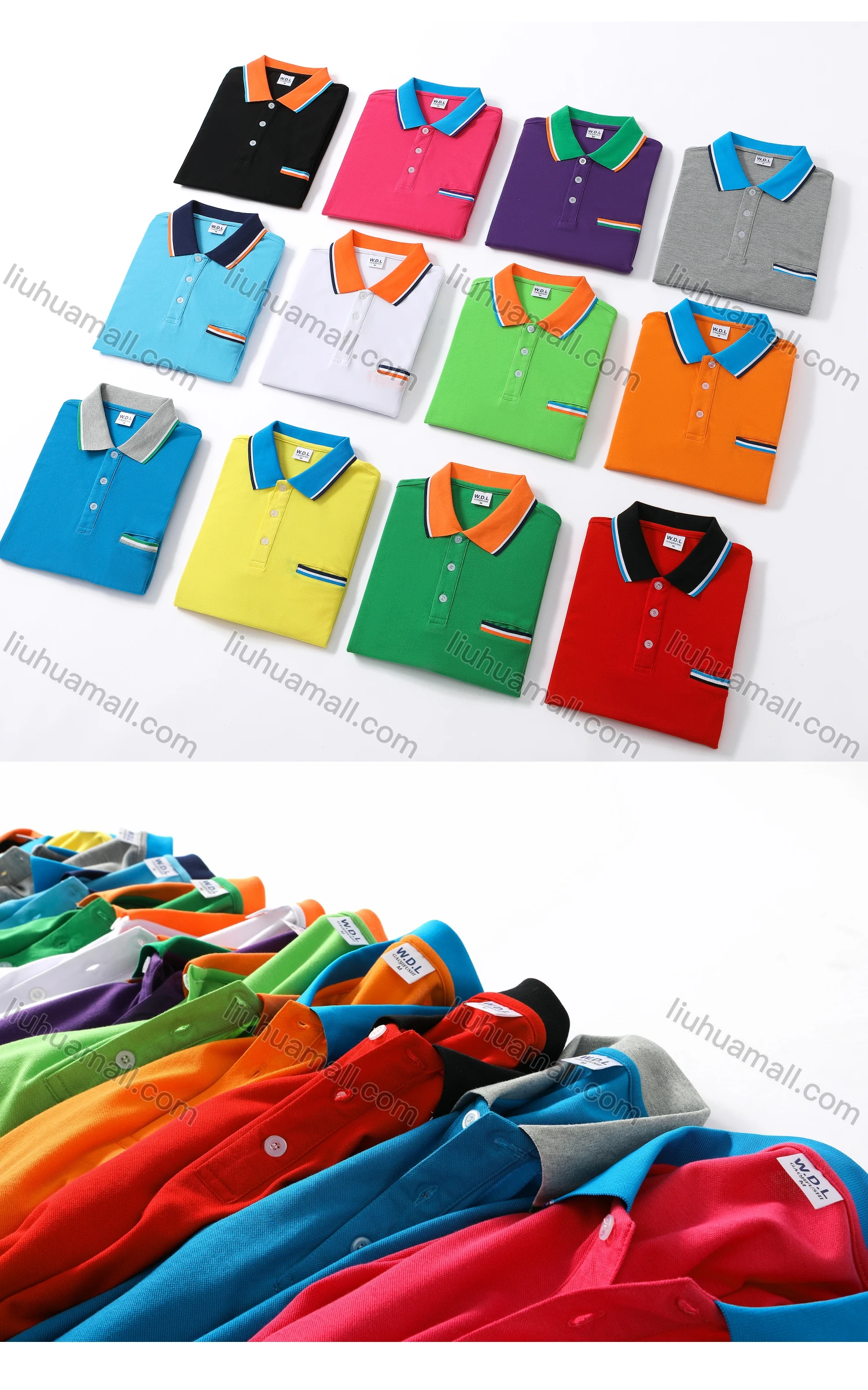 Wholesale Men's Contrast Striped Trim Patch Pocket Short Sleeve Polo Shirt 903# - Liuhuamall