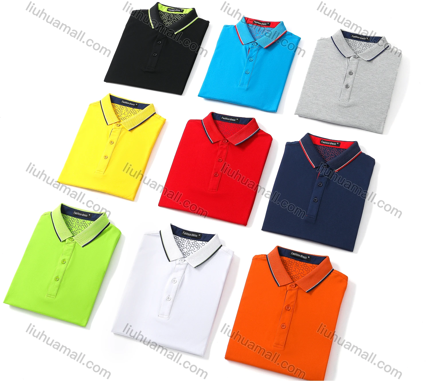 Wholesale Men's Contrast Short Sleeve Vented Hem Button Front Polo Shirt 6887A - Liuhuamall