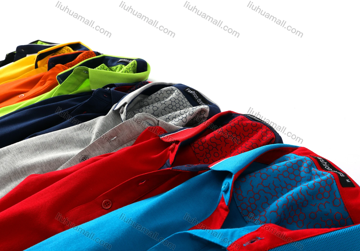 Wholesale Men's Contrast Short Sleeve Vented Hem Button Front Polo Shirt 6887A - Liuhuamall