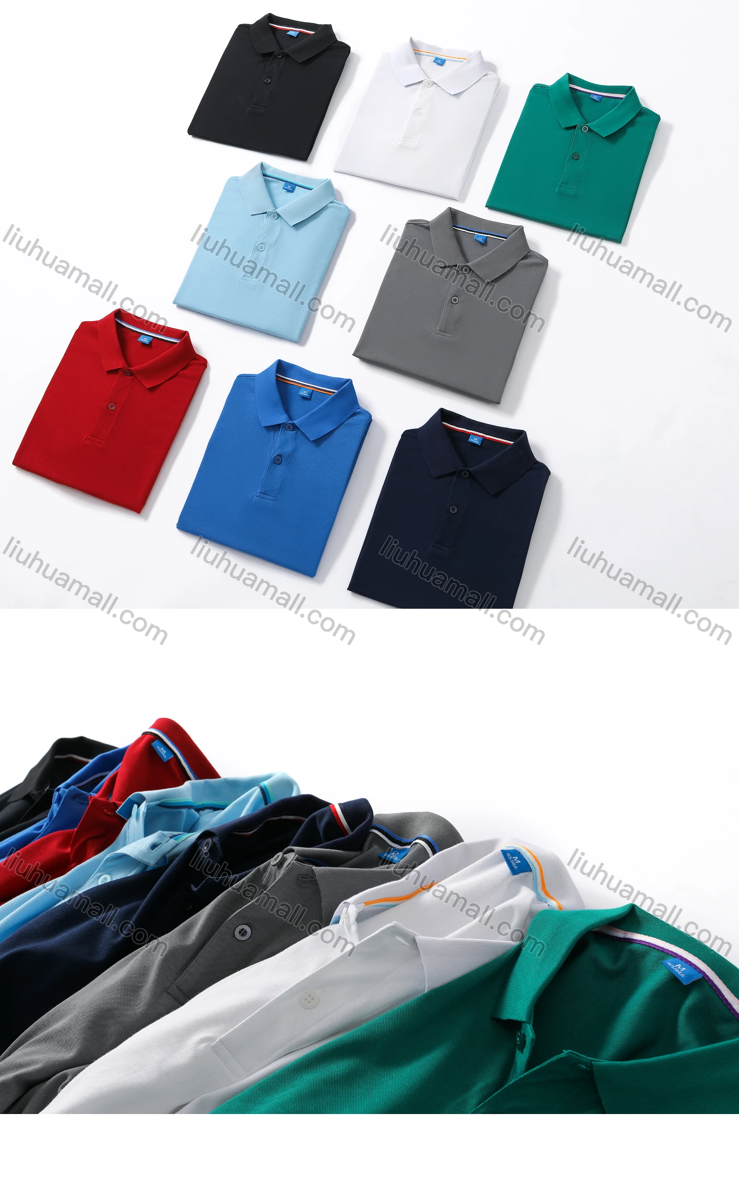 Wholesale Men's Slim Fit Contrast Striped Cuff Casual Polo Shirt 6890# - Liuhuamall