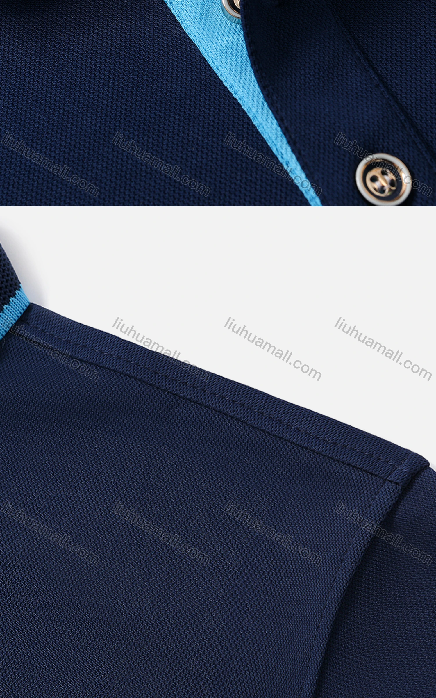 Wholesale Men's Slim Fit Short Sleeve Button Front Contrast Polo Shirt 7801# - Liuhuamall