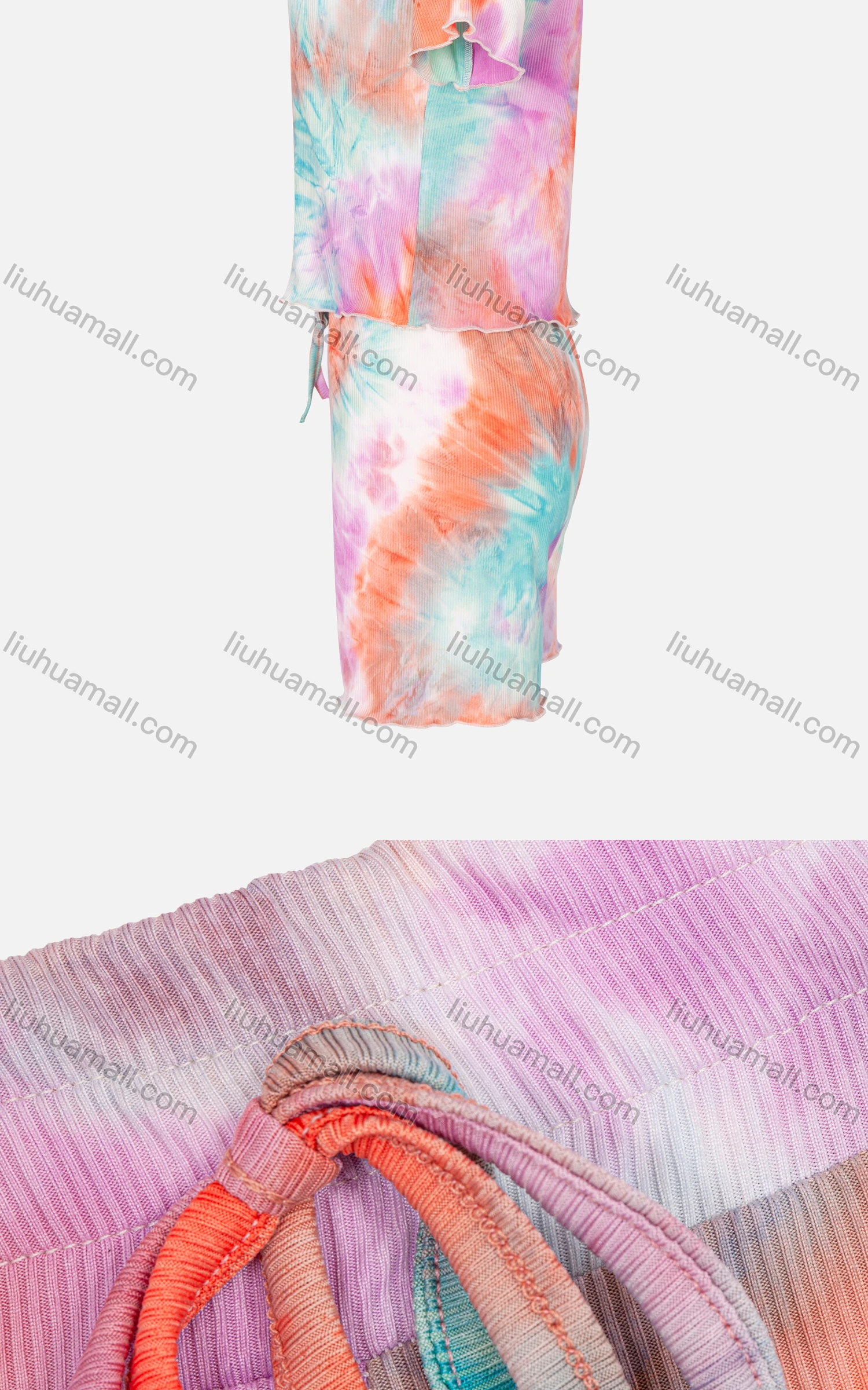 Wholesale Women's Casual Tie Dye Round Neck Short Sleeve T Shirt & Drawstring Shorts 2 Piece Sets - Liuhuamall