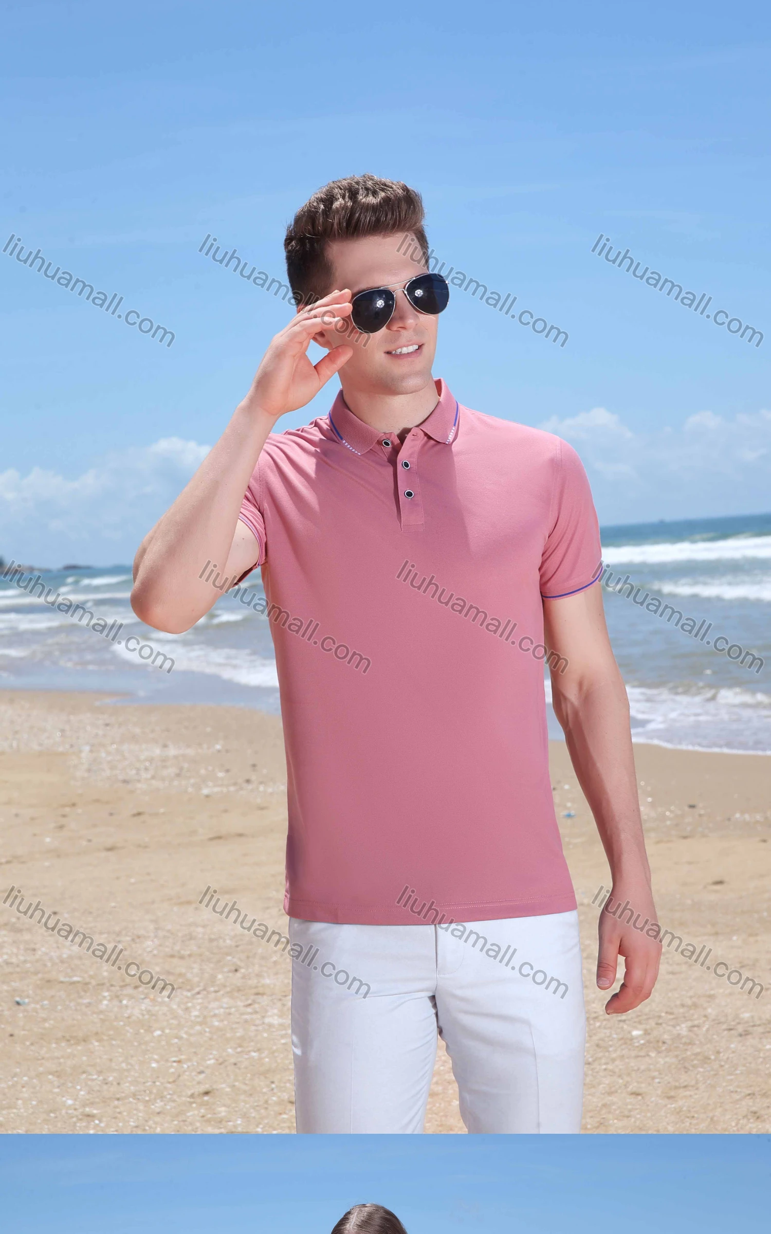 Wholesale Men's Casual Plain Striped Trim Polo Shirt 4001# - Liuhuamall