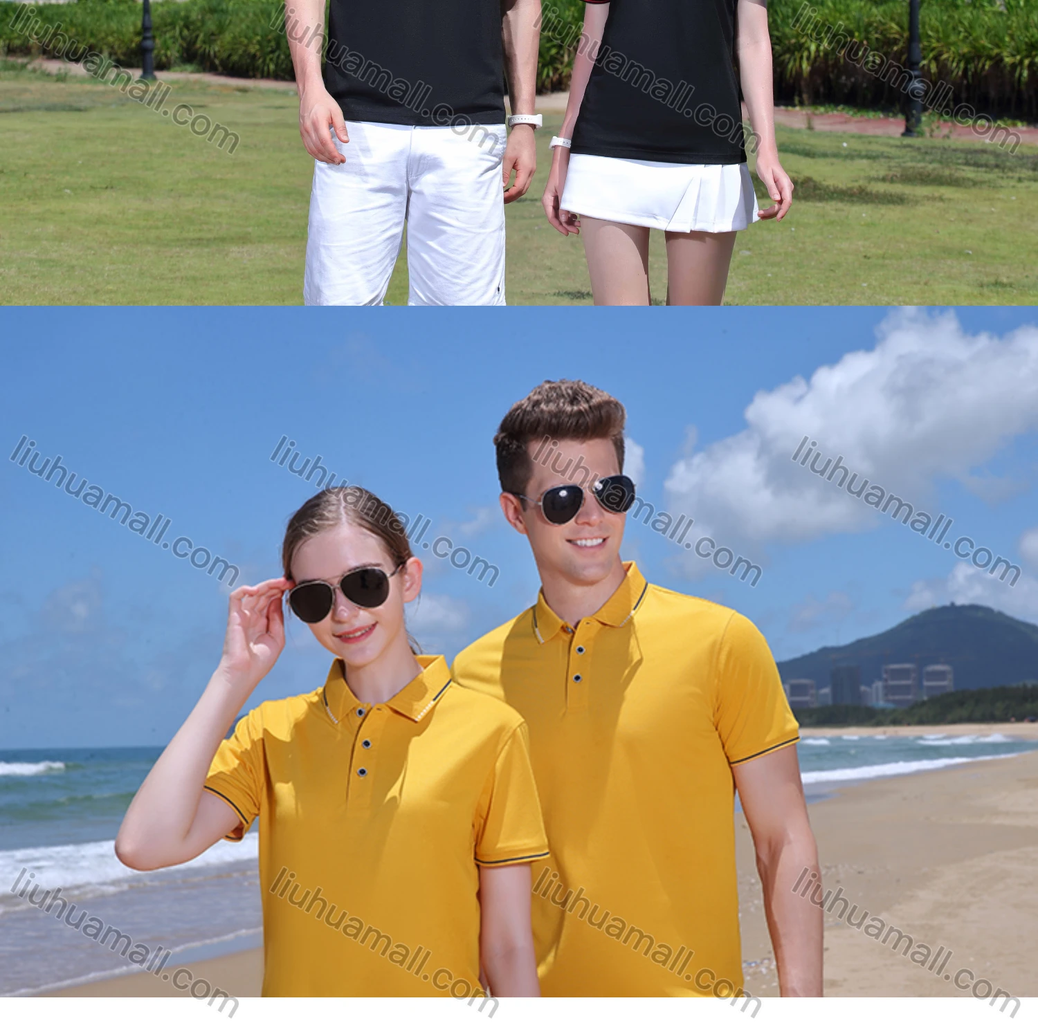 Wholesale Men's Casual Plain Striped Trim Polo Shirt 4001# - Liuhuamall