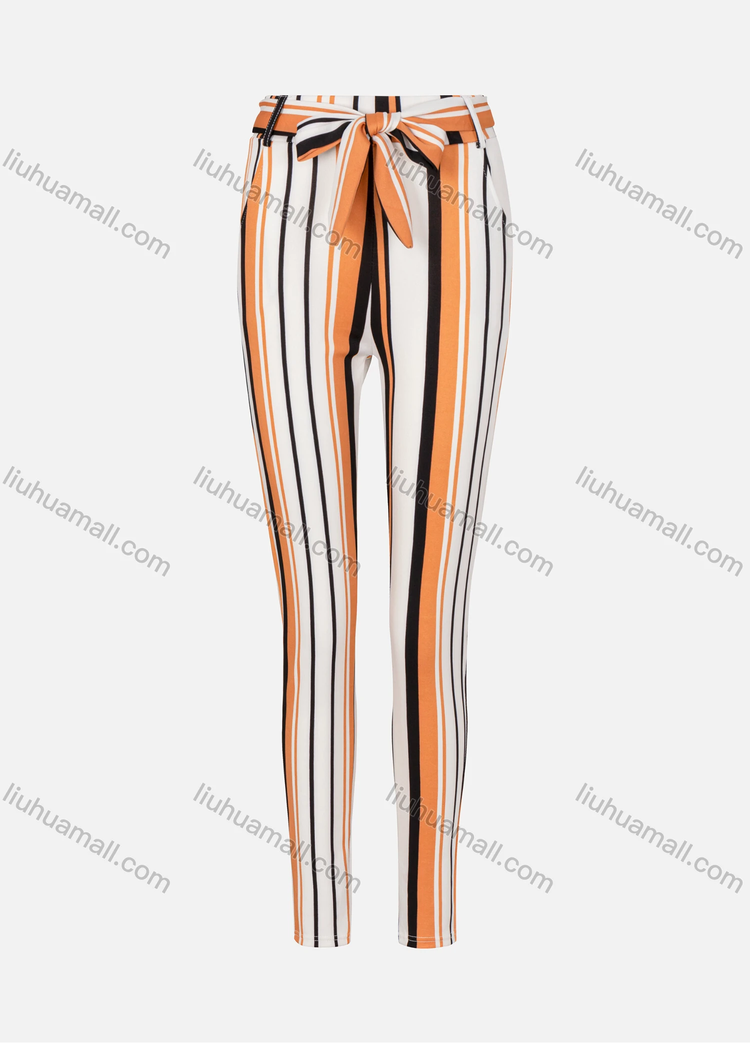 Wholesale Women's Casual Colorful Striped Skinny Pants With Belted - Liuhuamall