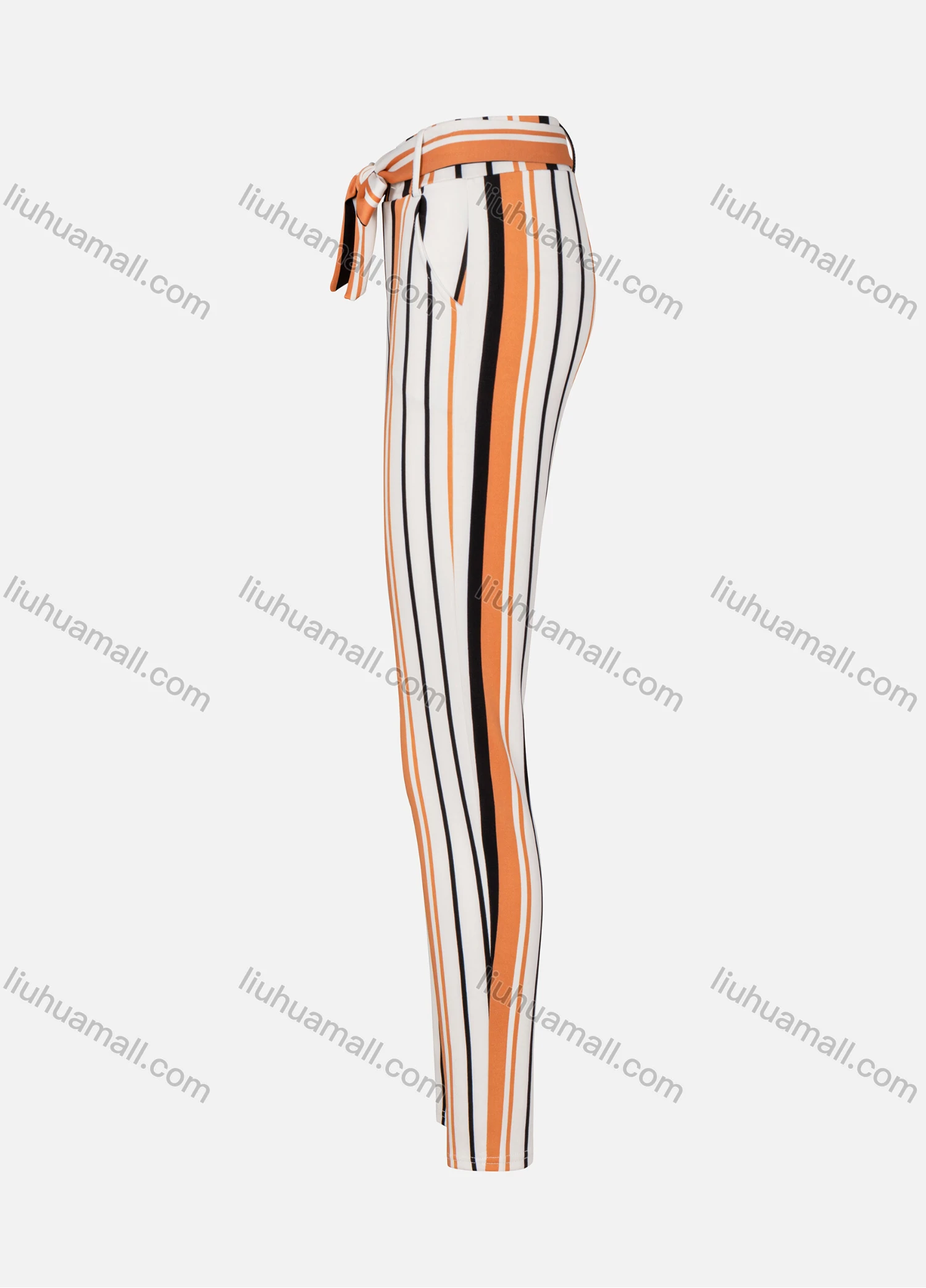 Wholesale Women's Casual Colorful Striped Skinny Pants With Belted - Liuhuamall