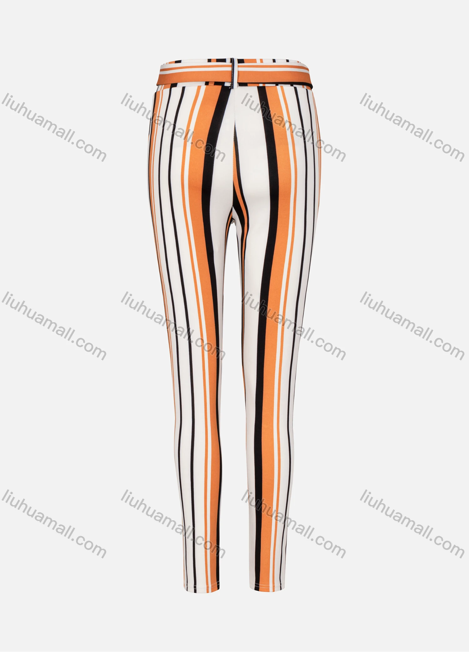 Wholesale Women's Casual Colorful Striped Skinny Pants With Belted - Liuhuamall