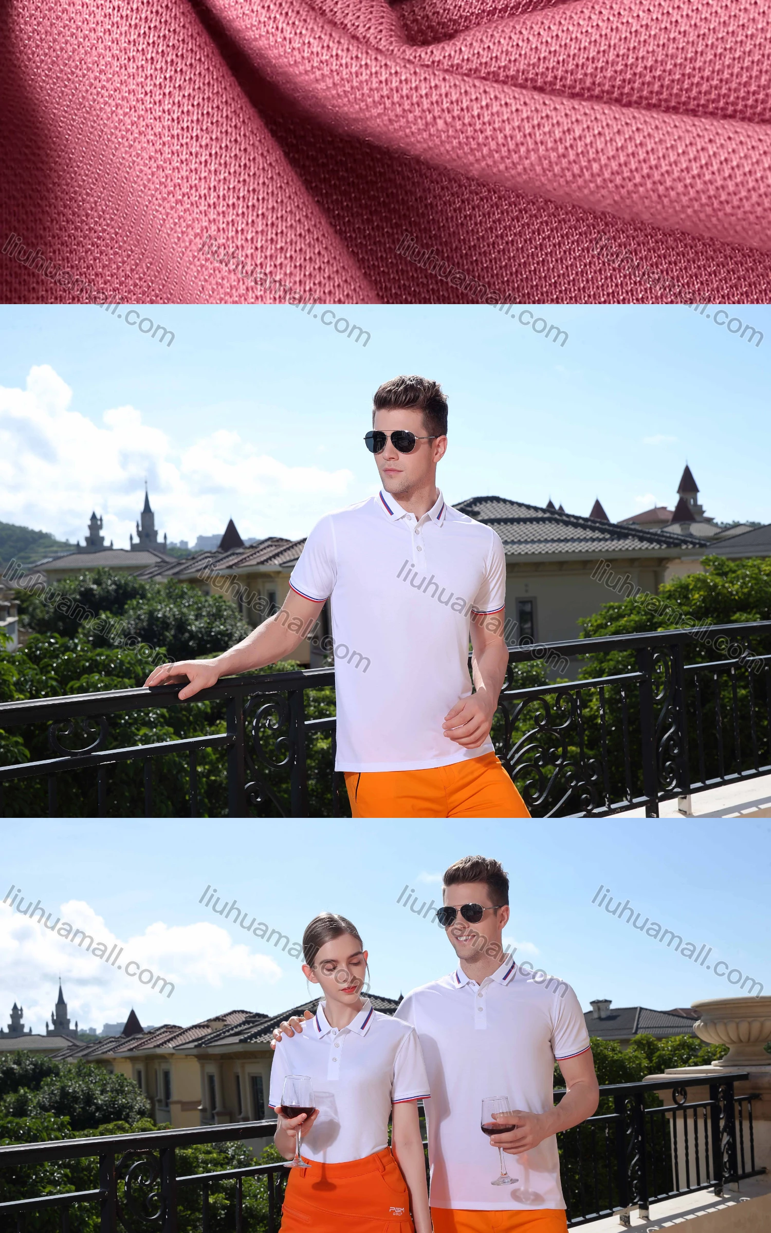 Wholesale Men's Casual Plain Stretch Striped Trim Polo Shirt 4002# - Liuhuamall