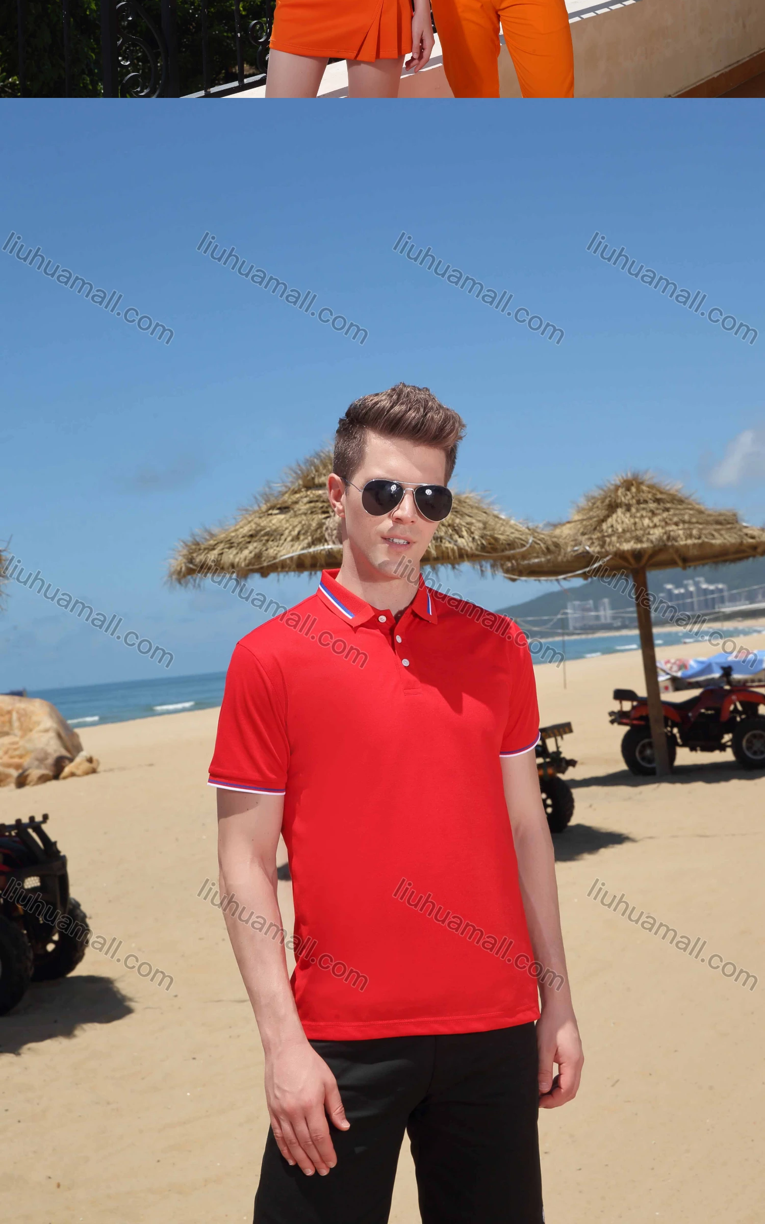 Wholesale Men's Casual Plain Stretch Striped Trim Polo Shirt 4002# - Liuhuamall