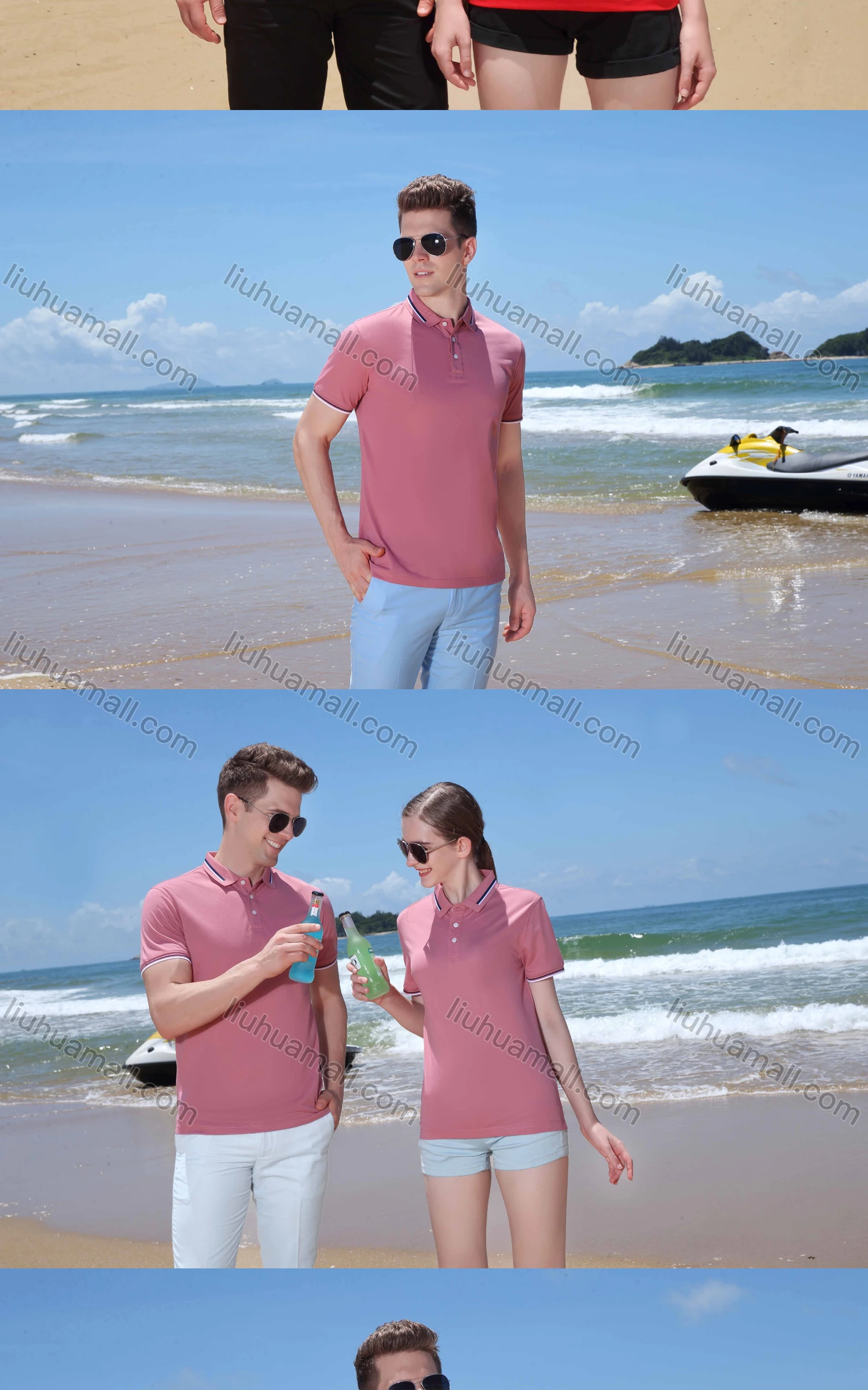 Wholesale Men's Casual Plain Stretch Striped Trim Polo Shirt 4002# - Liuhuamall