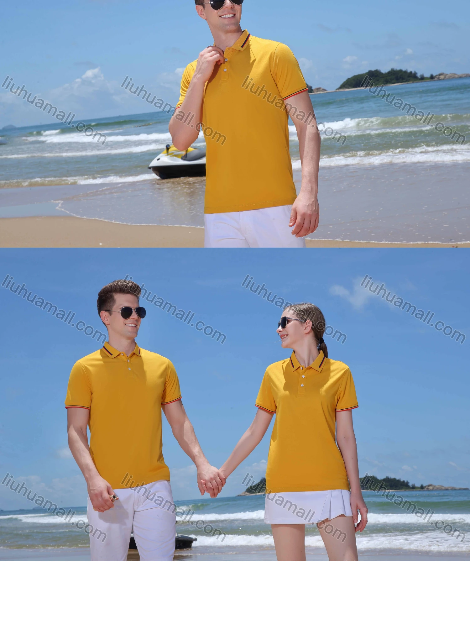 Wholesale Men's Casual Plain Stretch Striped Trim Polo Shirt 4002# - Liuhuamall