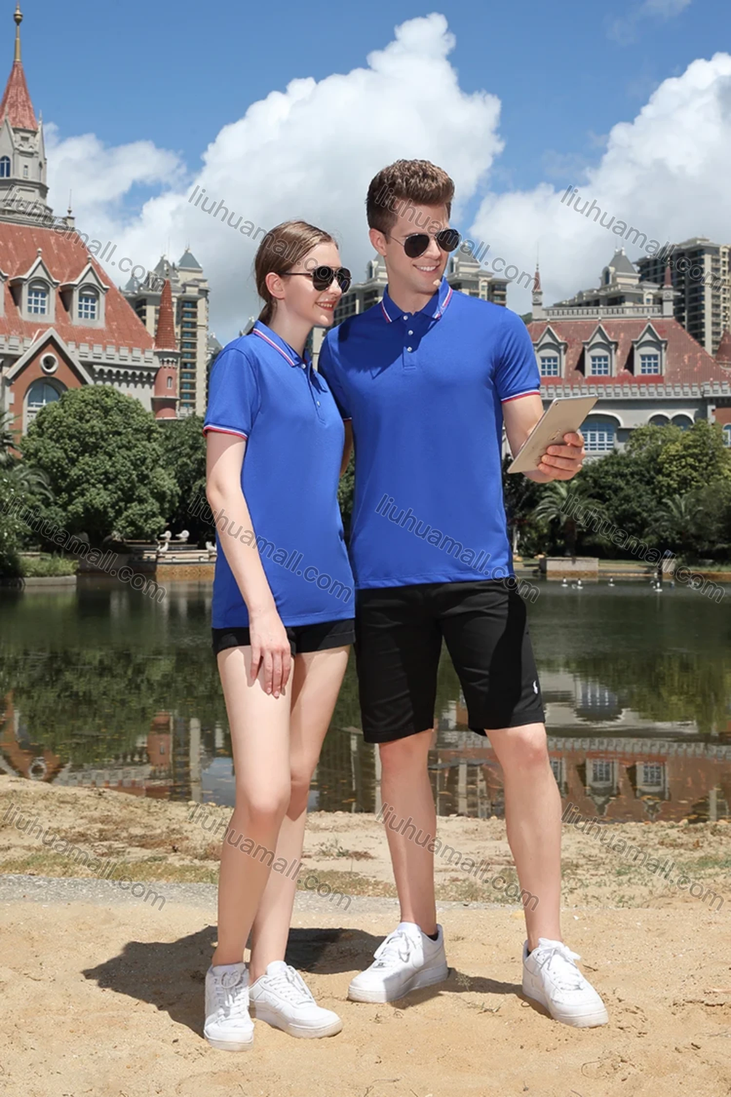 Wholesale Men's Casual Slim Fit Short Sleeve Contrast Striped Trim Polo Shirt 4003# - Liuhuamall