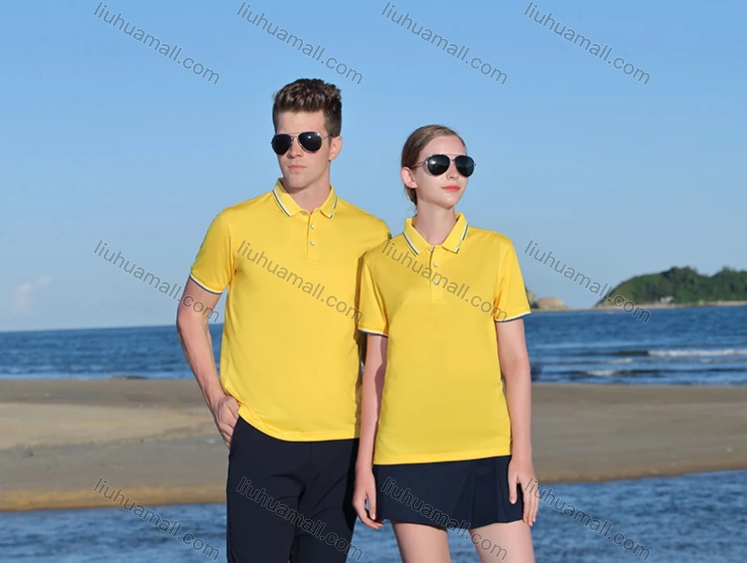 Wholesale Men's Casual Slim Fit Short Sleeve Contrast Striped Trim Polo Shirt 4003# - Liuhuamall