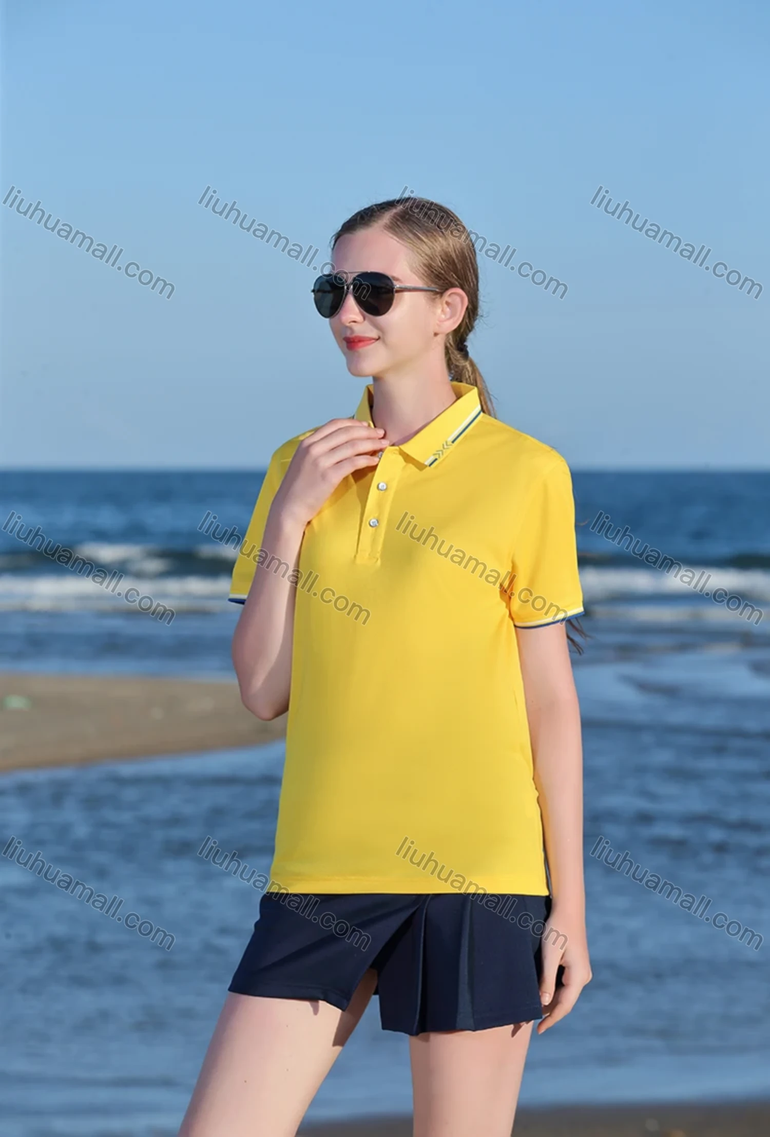 Wholesale Men's Casual Slim Fit Short Sleeve Contrast Striped Trim Polo Shirt 4003# - Liuhuamall