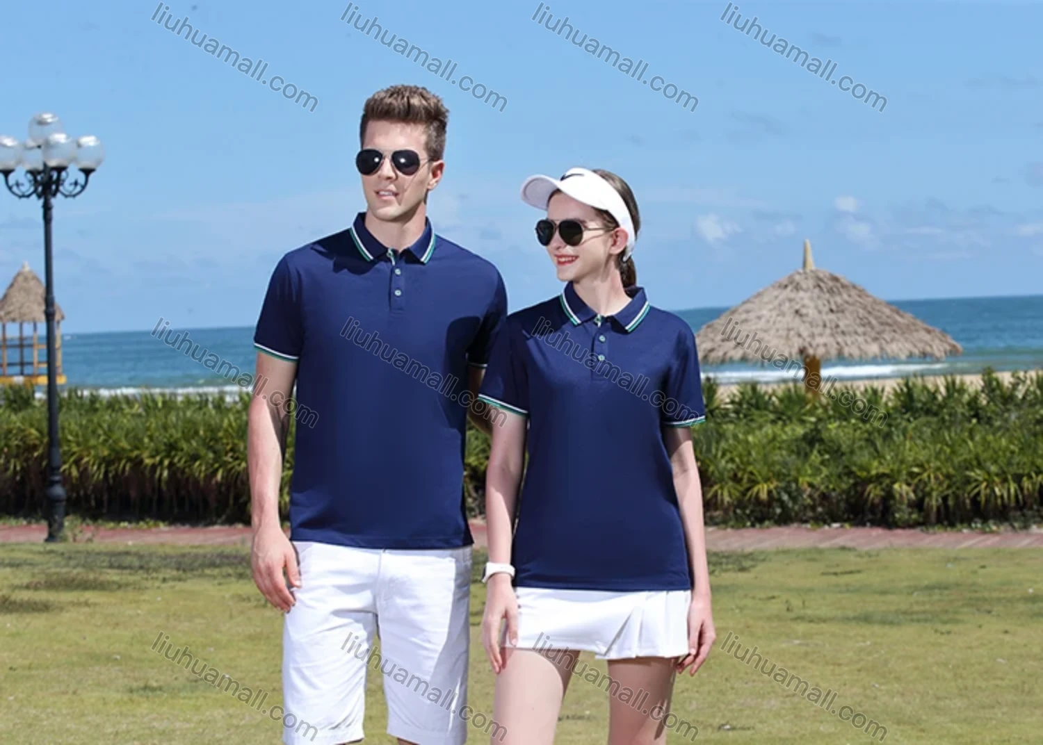 Wholesale Men's Casual Contrast Striped Trim Short Sleeve Slim Fit Polo Shirt 4005# - Liuhuamall