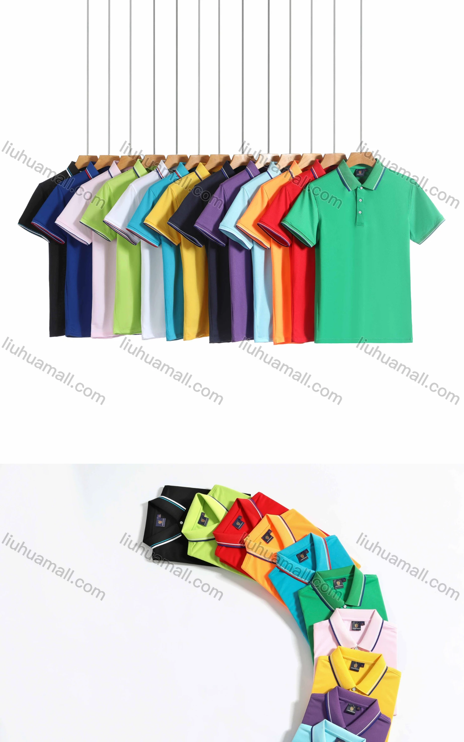 Wholesale Men's Basics Short Sleeve Striped Trim Casual Polo Shirt 190# - Liuhuamall