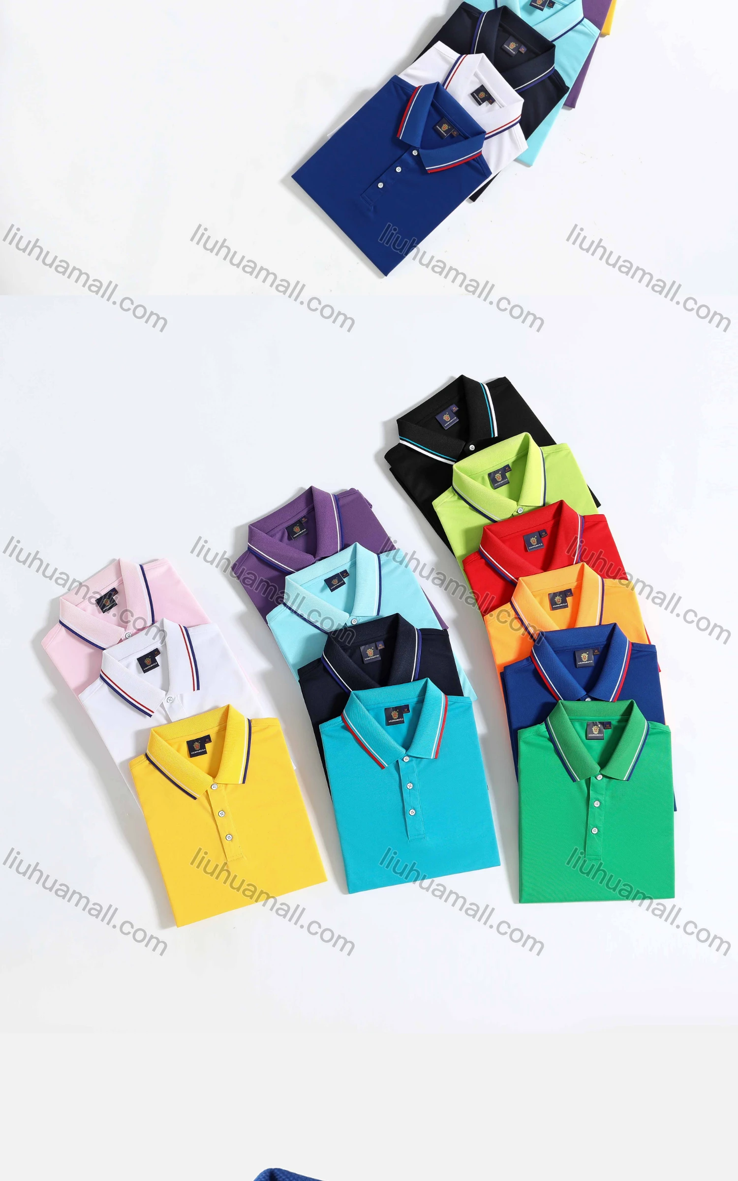 Wholesale Men's Basics Short Sleeve Striped Trim Casual Polo Shirt 190# - Liuhuamall