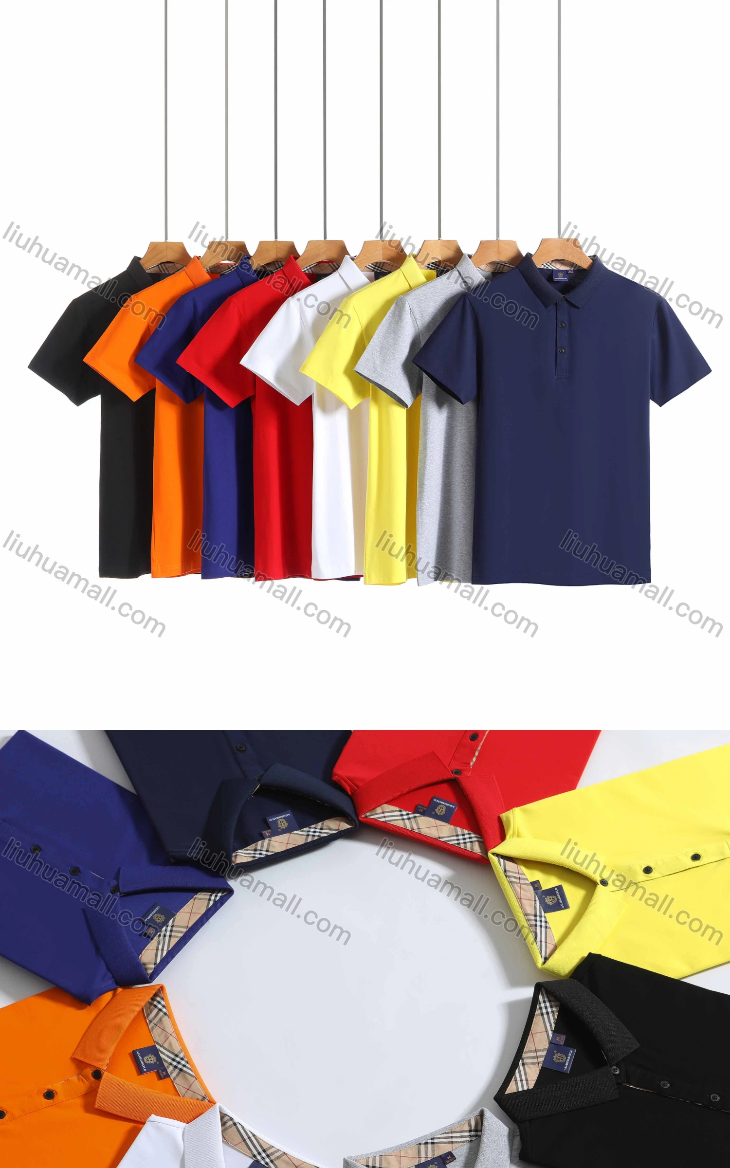 Wholesale Men's Casual Plain Short Sleeve Button Front Basics Polo Shirt 1801# - Liuhuamall