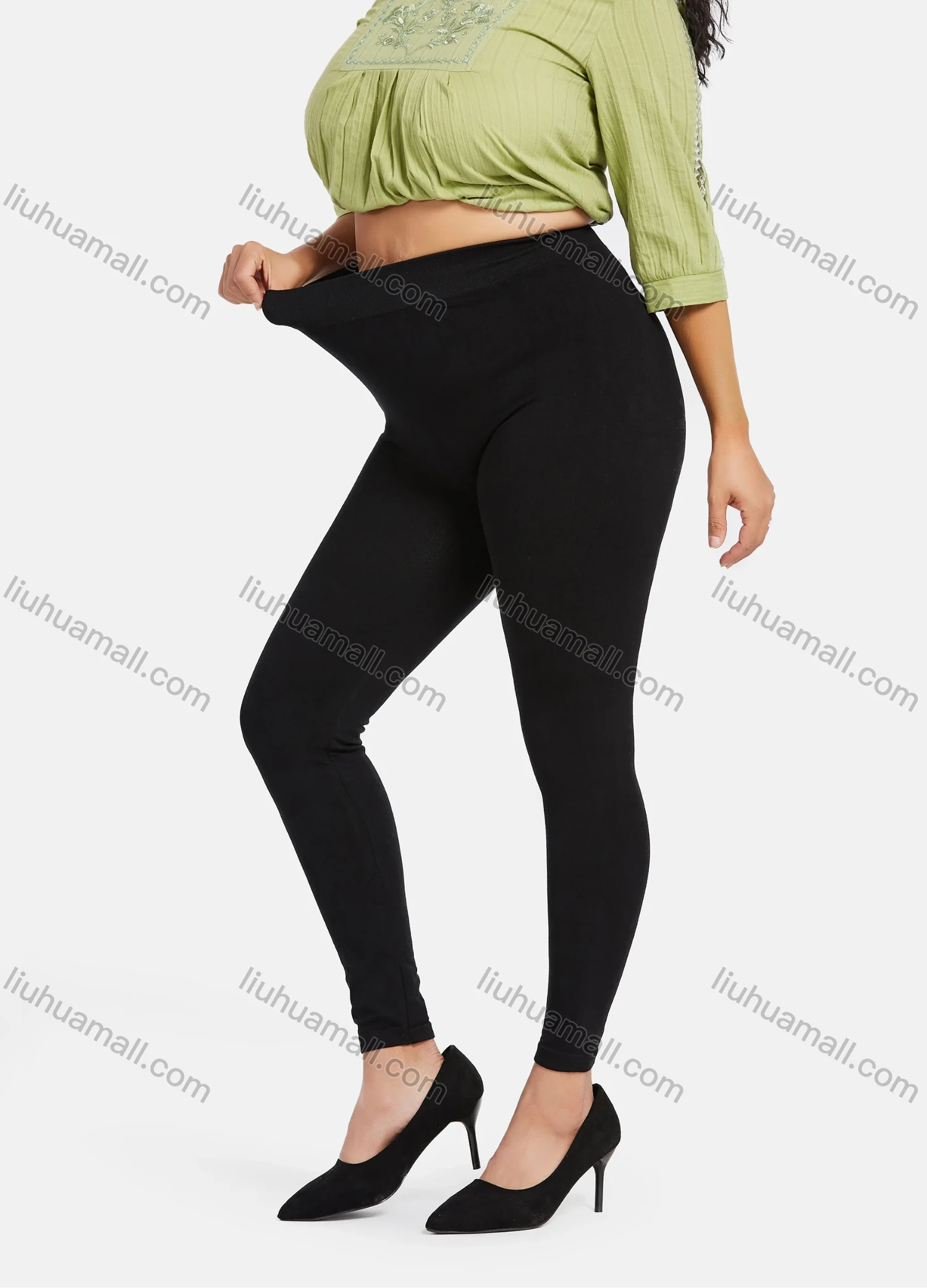 Wholesale Women's Plus Size High Elastic Plain Ankle Length Leggings - Liuhuamall