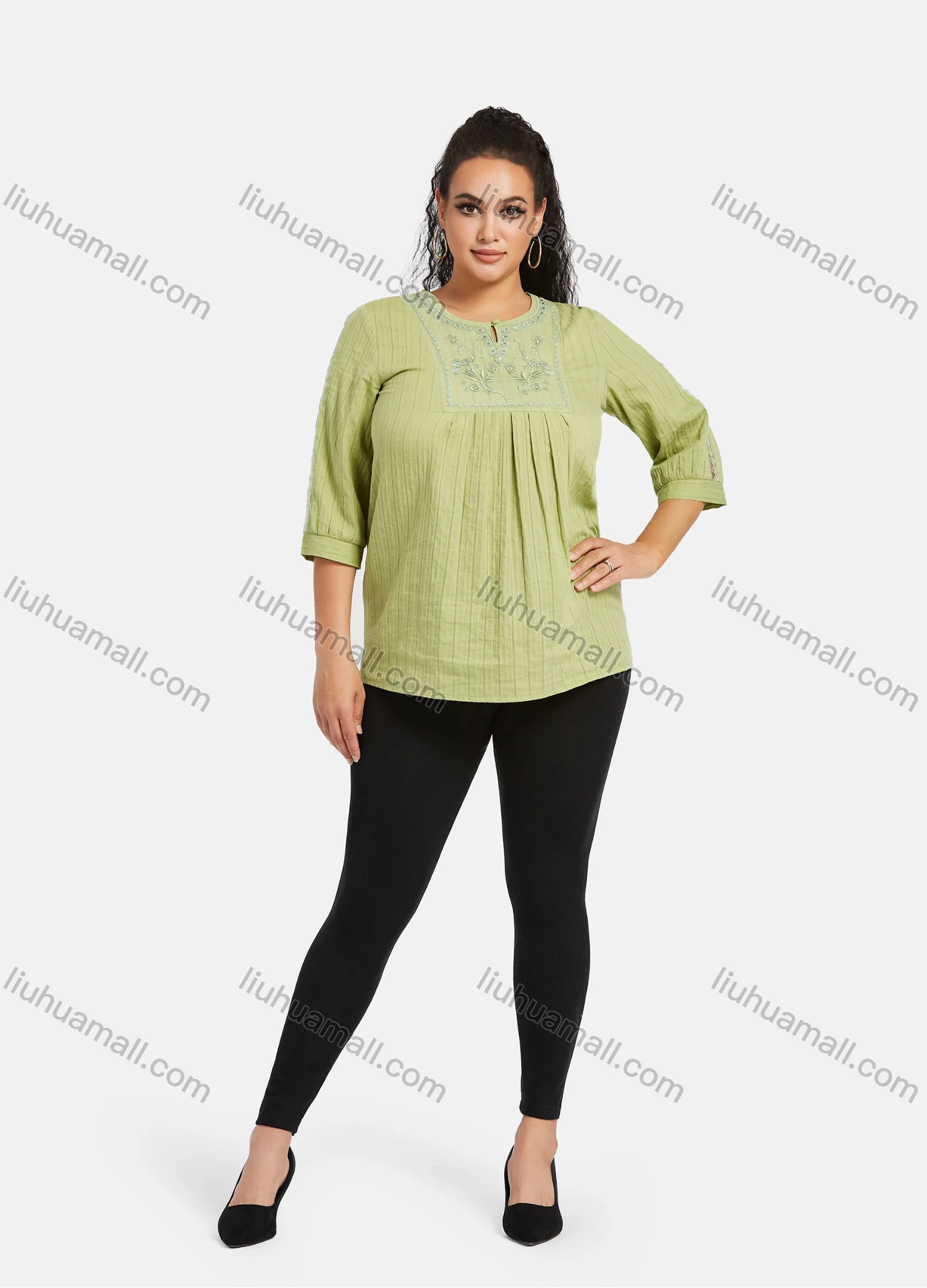 Wholesale Women's Plus Size High Elastic Plain Ankle Length Leggings - Liuhuamall