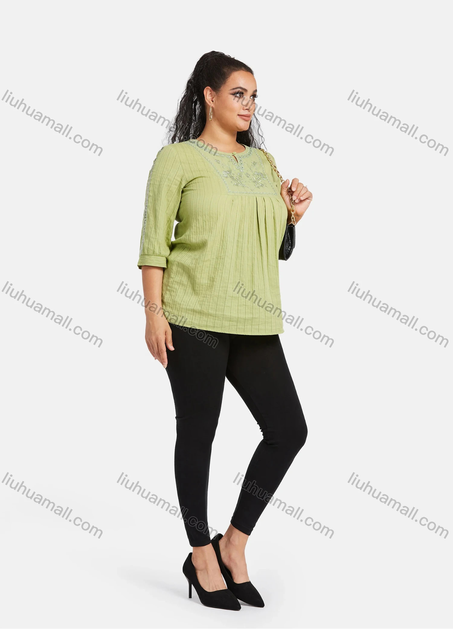 Wholesale Women's Plus Size High Elastic Plain Ankle Length Leggings - Liuhuamall