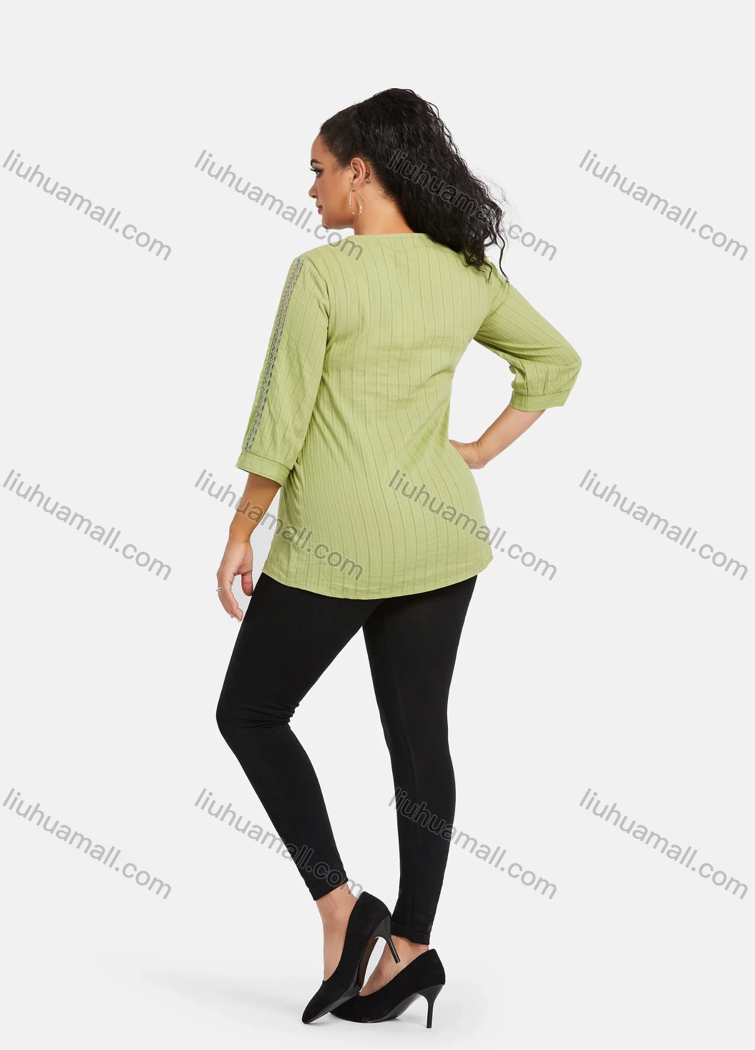 Wholesale Women's Plus Size High Elastic Plain Ankle Length Leggings - Liuhuamall