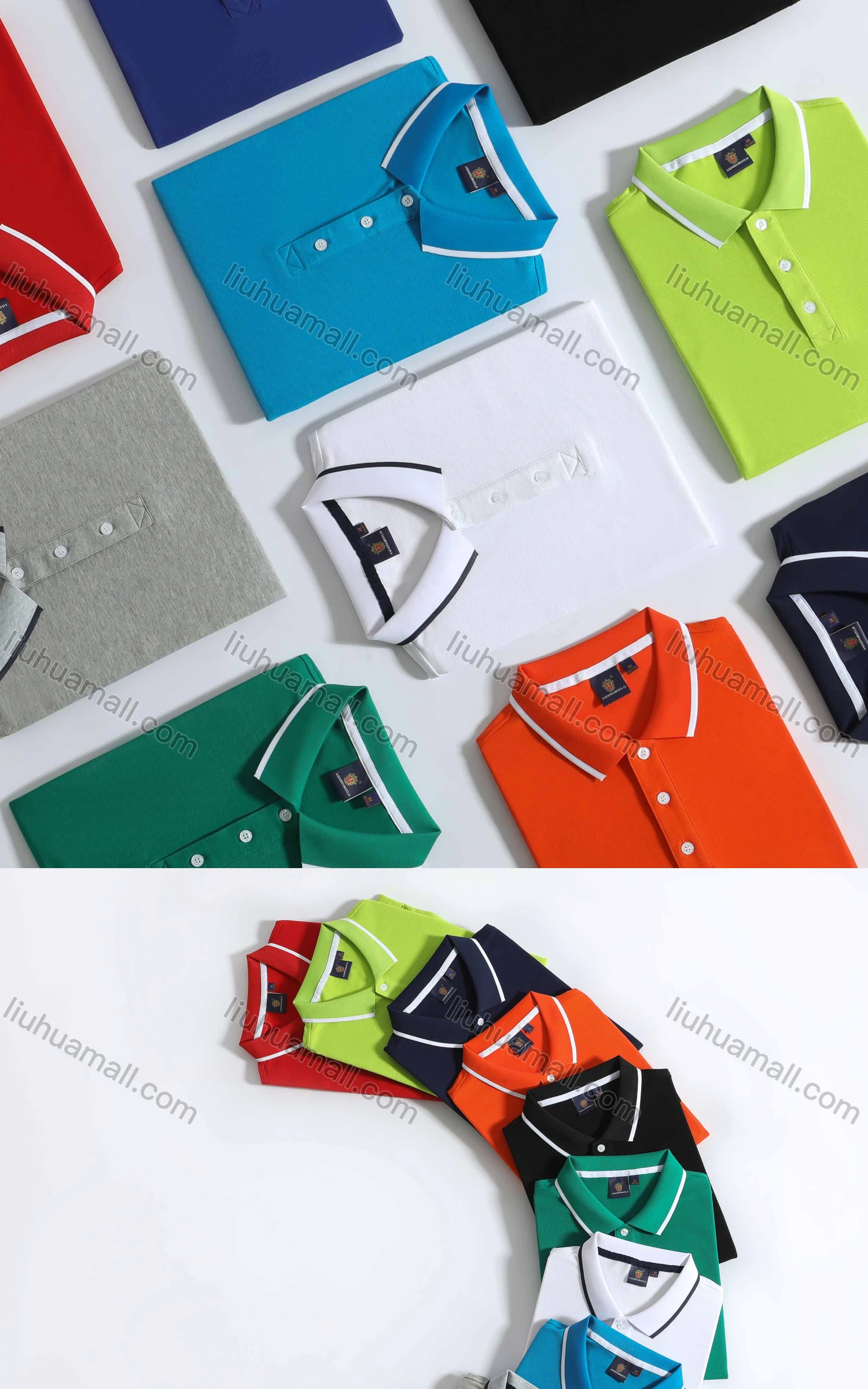 Wholesale Men's Casual Short Sleeve Slim Fit Striped Trim Polo Shirt 8519# - Liuhuamall